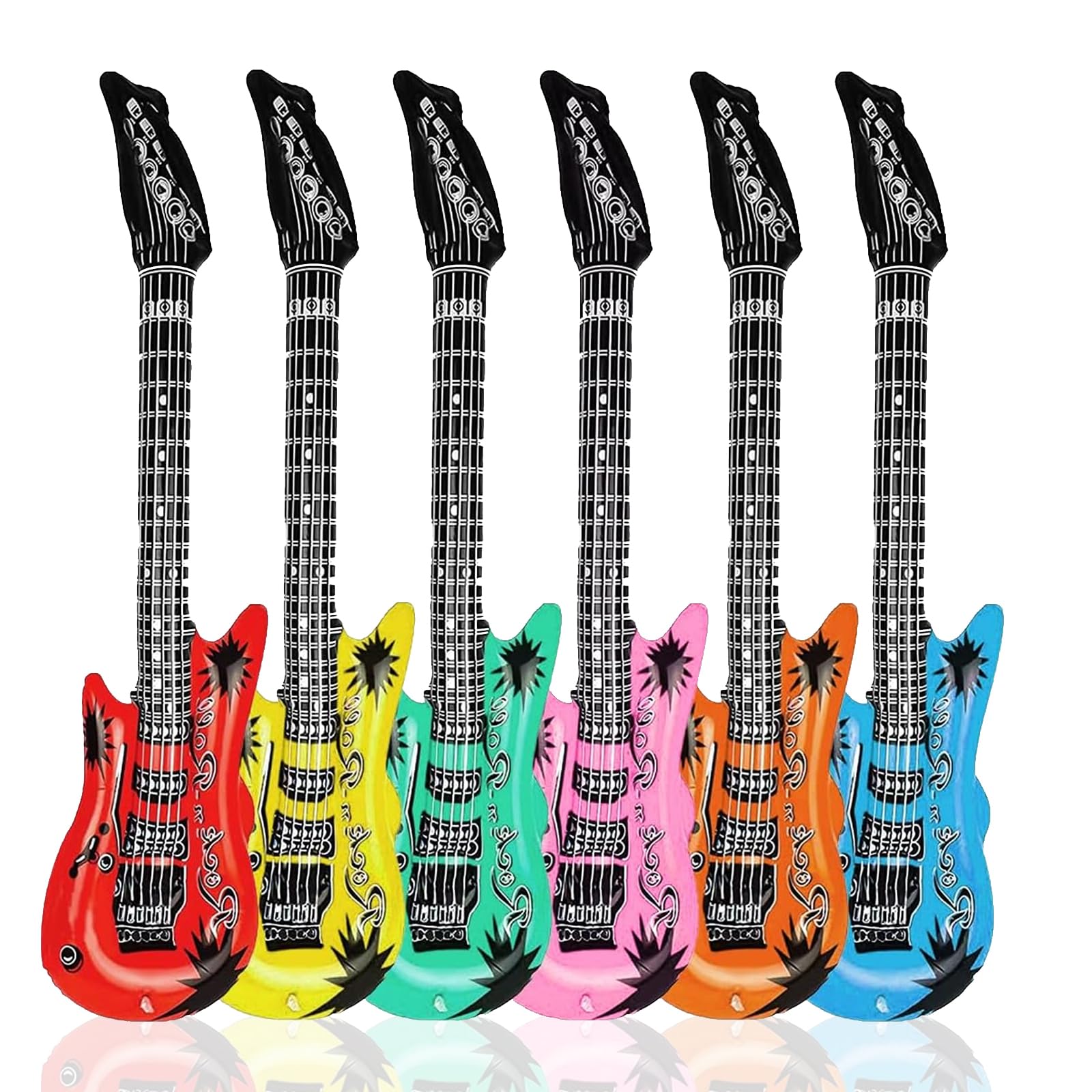 6 Piezas Guitarra Juguete, Guitarra Hinchable, Guitarra Inflables 53 cm, 6 Colores Guitarra Inflable Instrumento de Rock Guitarra de Aire Inflable para Fiestas Temática Cosplay Festival Juego de Roles