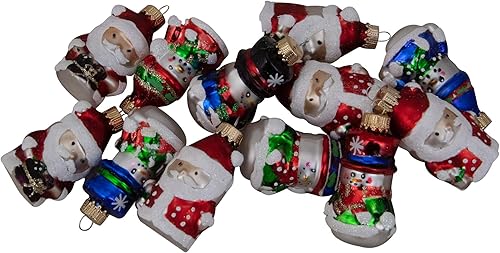 Northlight Figura de muñeco de nieve y Papá Noel, adornos navideños de cristal, 2.5 pulgadas, color rojo, 12 unidades