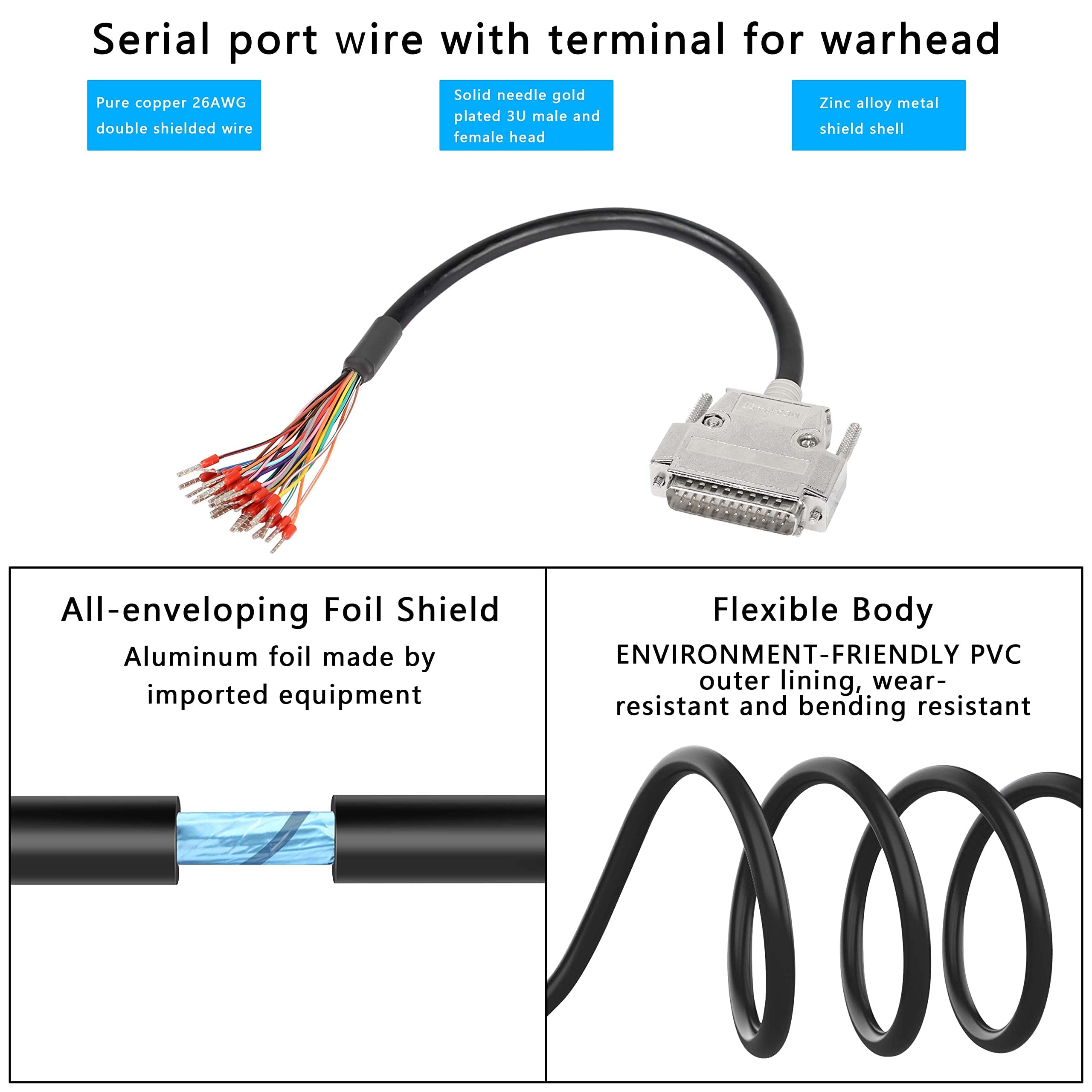 XMSJSIY Adaptateur de connecteur DB25 Câble d'extension série RS232 à 25 broches Câble de remplacement de sortie de port à 25 broches sans soudure avec fil nu - 1M (Mâle)