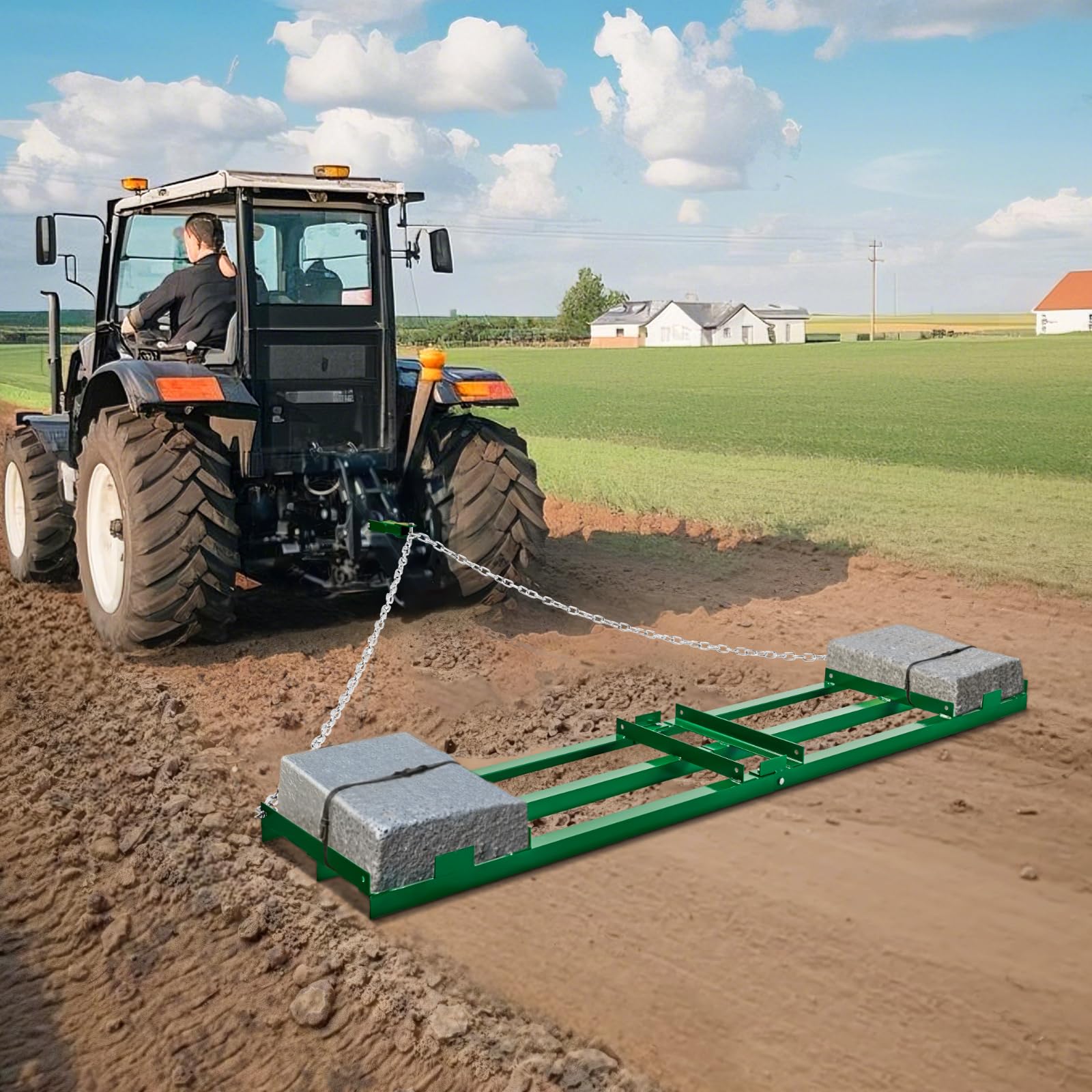 VEVOR Erpice Trainato per Impieghi Gravosi con Barre Regolabili e Catena, per Vialetti per ATV, UTV, Trattore, Tosaerba Trainato Dietro Strumento di Livellamento del Prato Cortile 2435 mm
