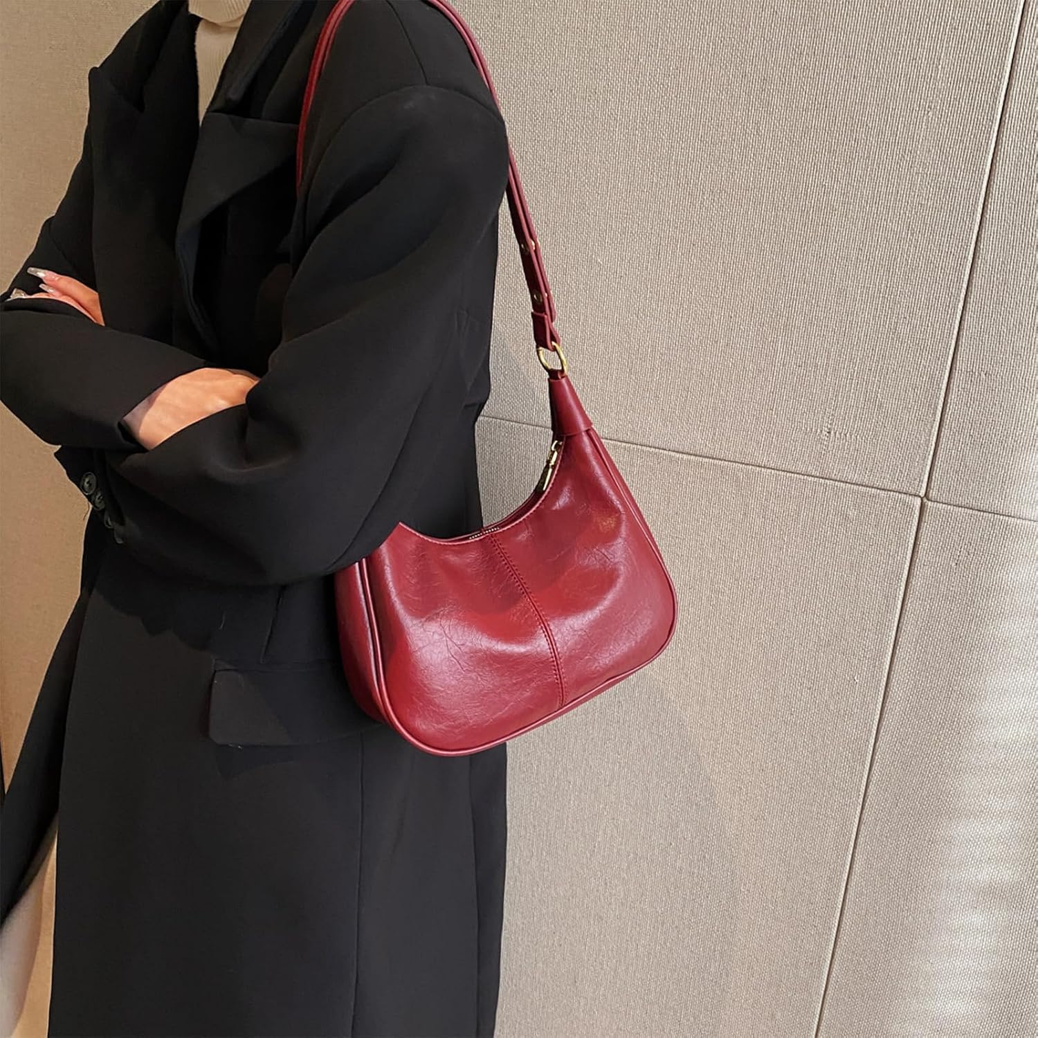 Shoulder Bags for Women Small Hobo Bags Crescent Shaped Cute Retro Tote Handbag Mini Clutch Purse with Zipper Closure - Image 3