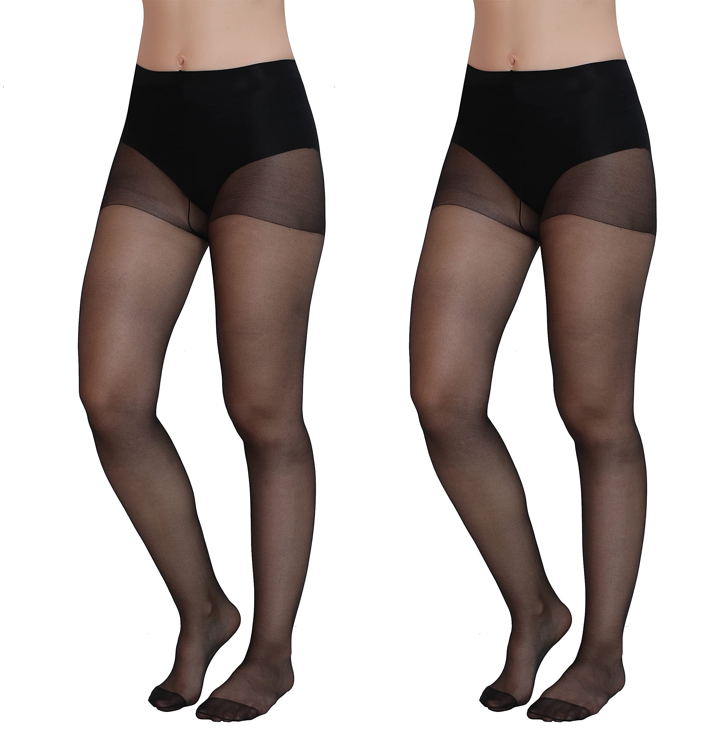 GLAMORAS Women's Nylon Spandex Sheer Pantyhose Transparent Stocking Free Size With Super Stretch Waistband - Black Pack of 2 (Fits Waist 24"-34") - Image 5 thumbnail