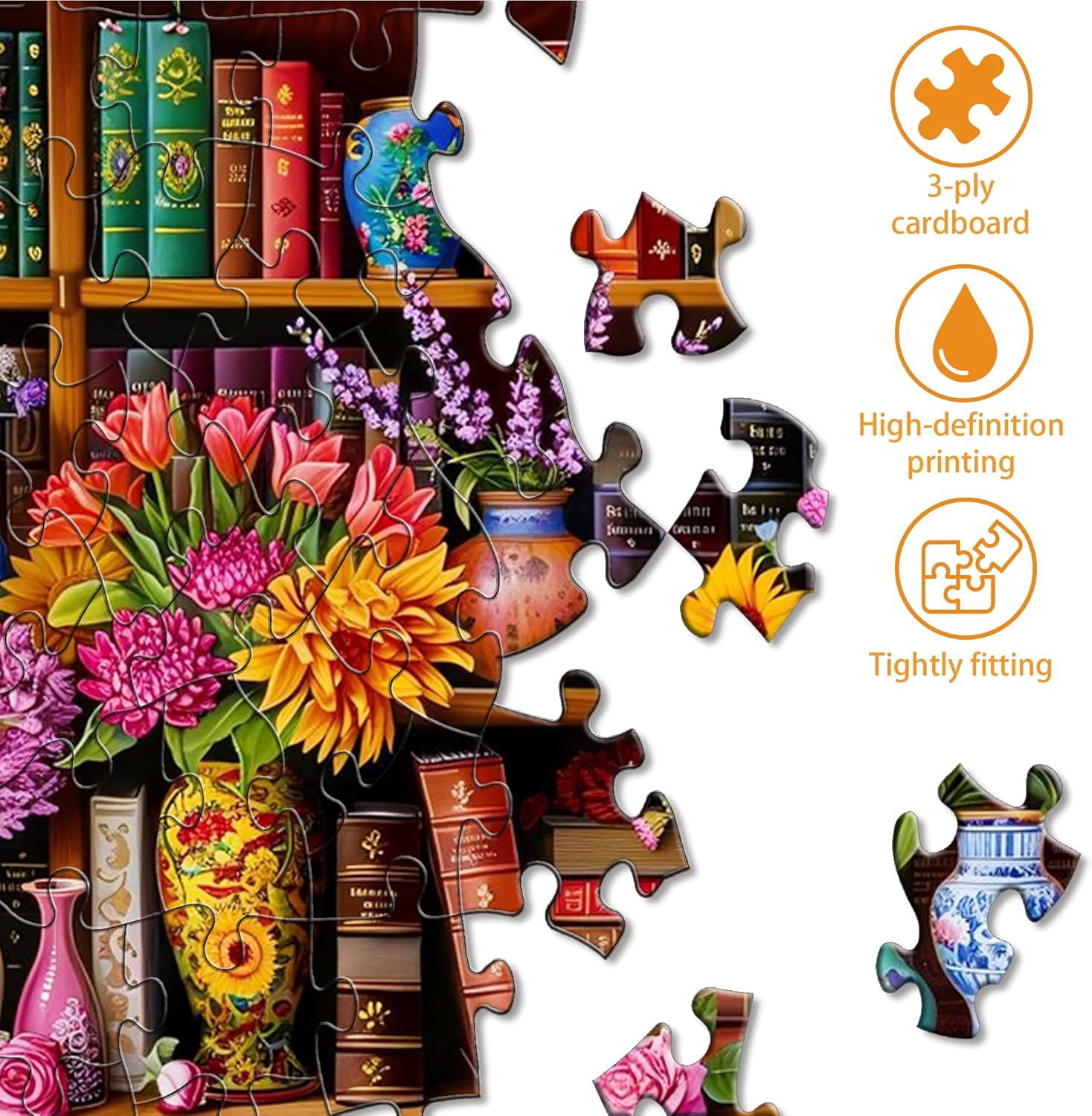 VAIIEYO Flower Puzzles for Adults 1000 Pieces - Floral Library, Extra Large Jigsaw Puzzles Bookshelf, Fun & Challenging Puzzles, Family Time, Great Gift Idea, Home Wall Decor,Size 31.5 x 16.4in