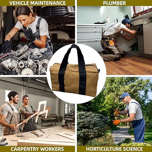 Miniatura 7 de BLIRITEL Bolsa de herramientas de boca ancha de 12 pulgadas, bolsa de almacenamiento de herramientas de lona resistente, bolsa de gran capacidad,