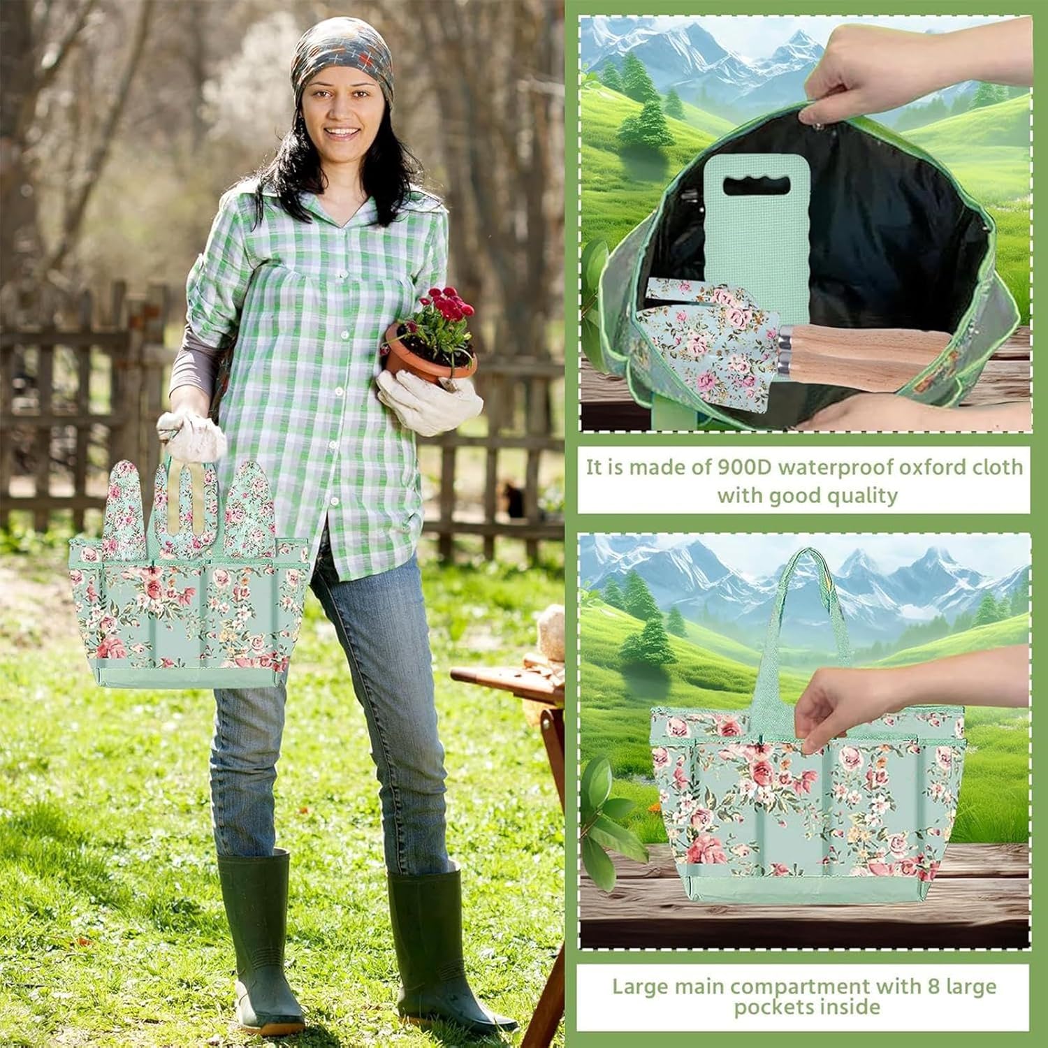 Garden Tool Set, Patterned Organizer Bag, Rust-Resistant Tools for Flower Beds, Planting Digging Trimming, Outdoor Yard Gardening, for Gardener Mom Home Lightweight