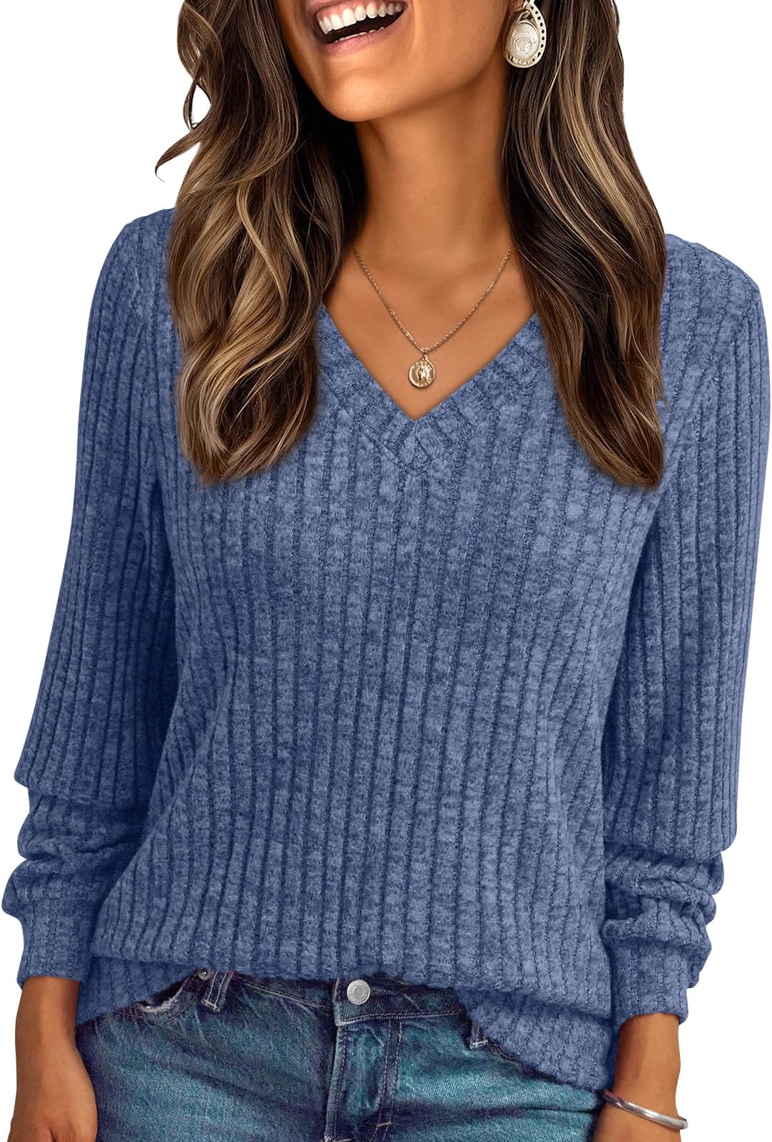 Womens V Neck Long Sleeve Shirt Fall Fashion Tops Tunic Dressy Casual Sweater Clothes Cute Trendy Work Outfits 2026