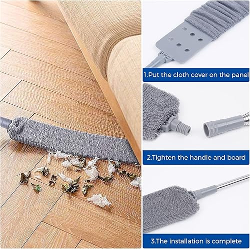 Vista 12 de Plumeros de microfibra para limpieza, plumero extensible con poste de extensión de 110 pulgadas y 2 cabezales flexibles reemplazables, suministros