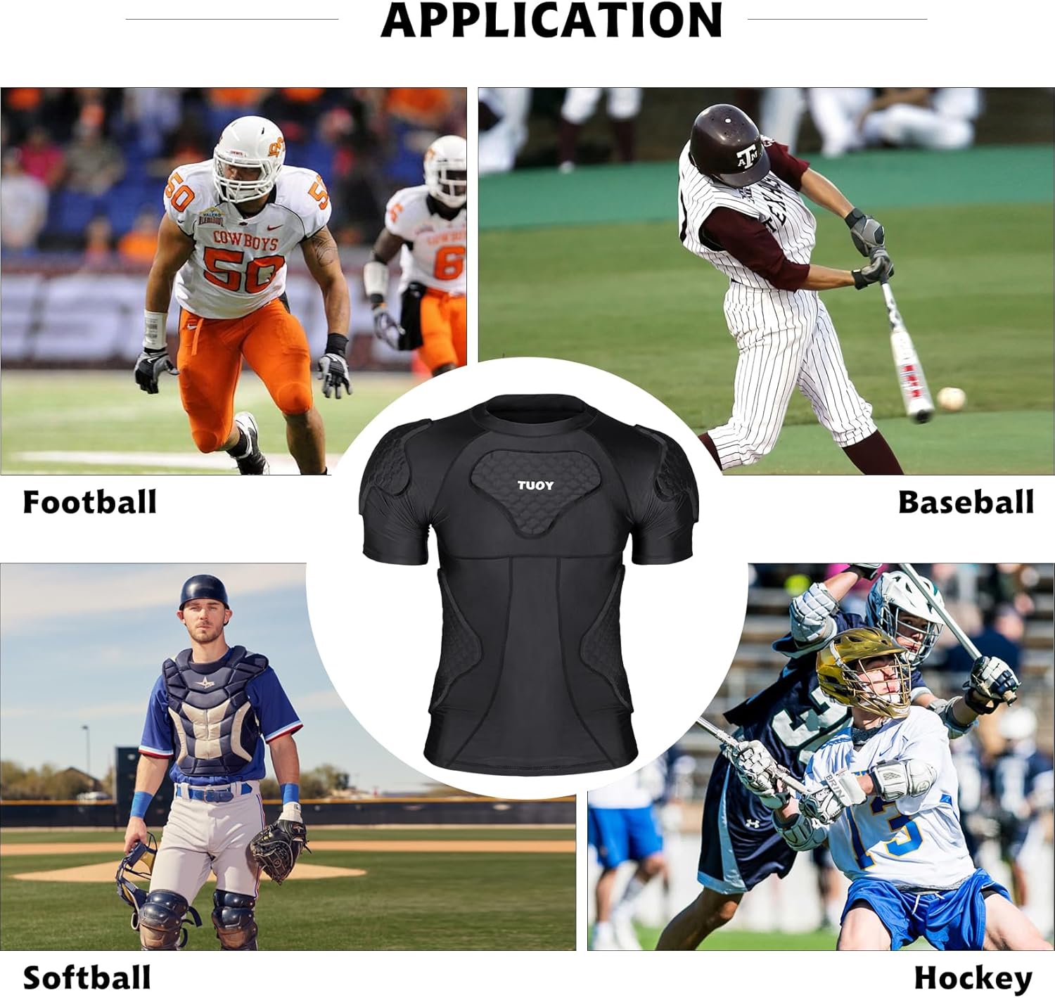 Mens Football Rib Protector with Pads Adult Protective Undershirt Heart Guard for Softball Rugby Lacrosse - Image 8