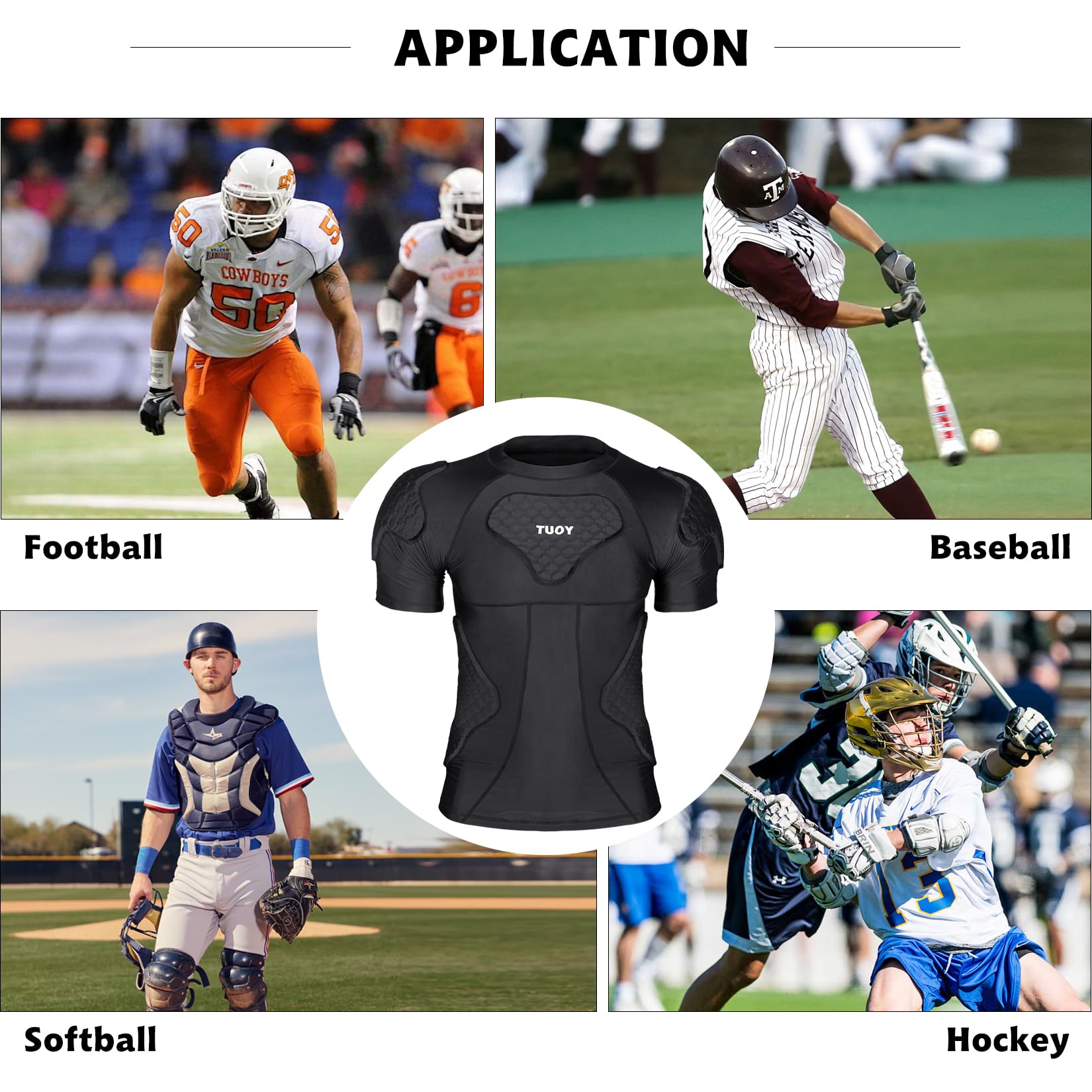 Rembourré Chemise Jeunes Compression Sports Protection T-Shirt Côtes Poitrine Protecteur Hommes Sports Shock Rash Garde Football Football Paintball Baseball