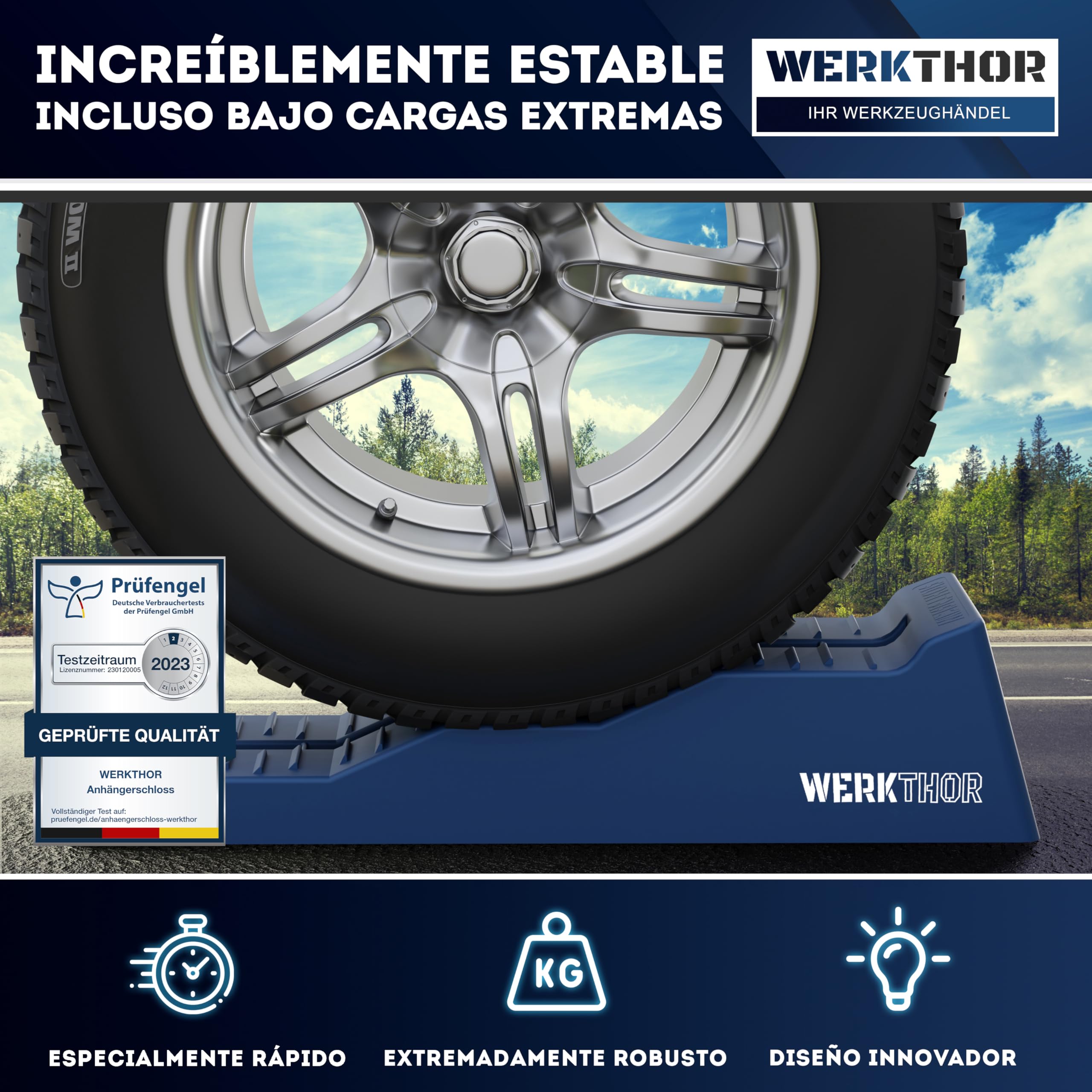 WERKTHOR Cuñas para autocaravanas (azules) [juego de 2] | Cuñas estables para caravanas y autocaravanas <5t | Nivelación segura y diseño robusto para cualquier superficie