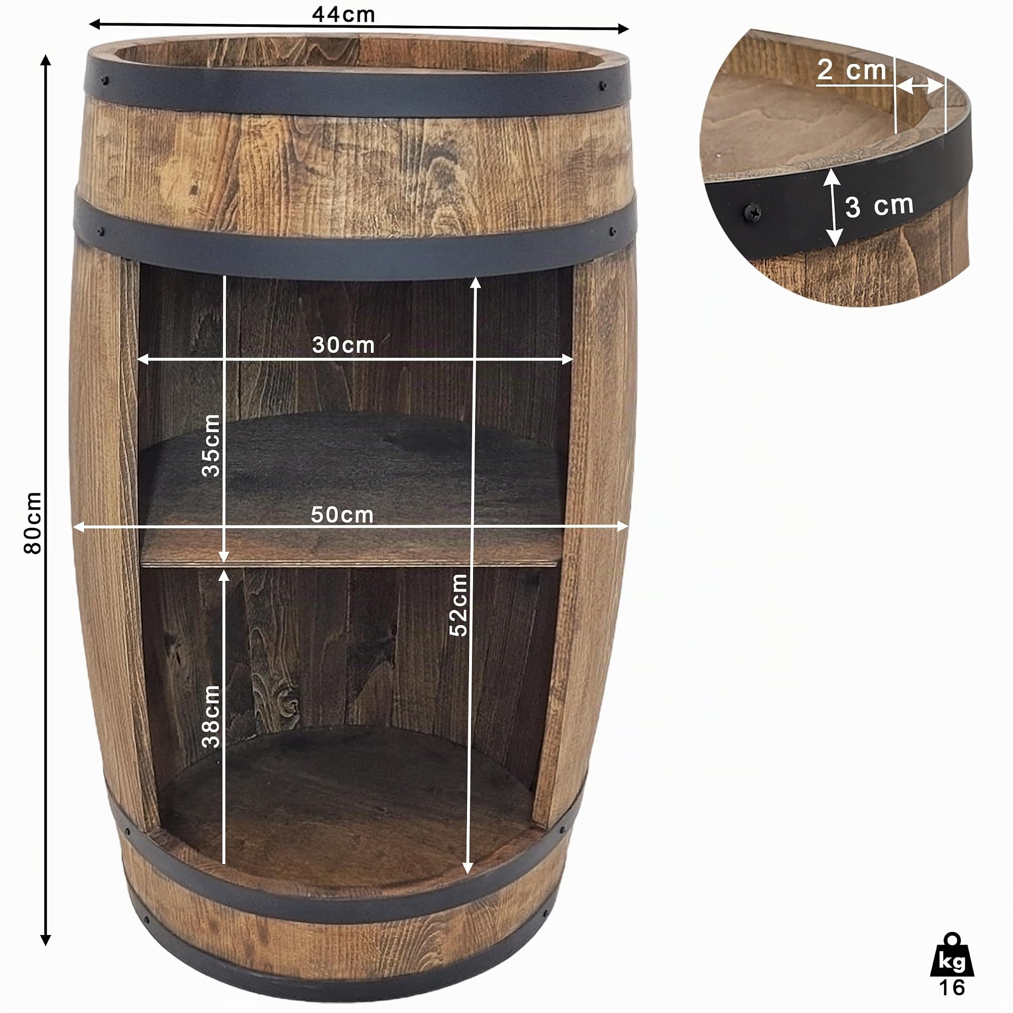 weeco Fassbar in braun. Stilvolle Hausbar aus Holz, Exklusive Weinfass mit Regal. Höhe 80x50cm - Hersteller. Vintage deko bar möbel. Wein Whisky Bier Gin Regal