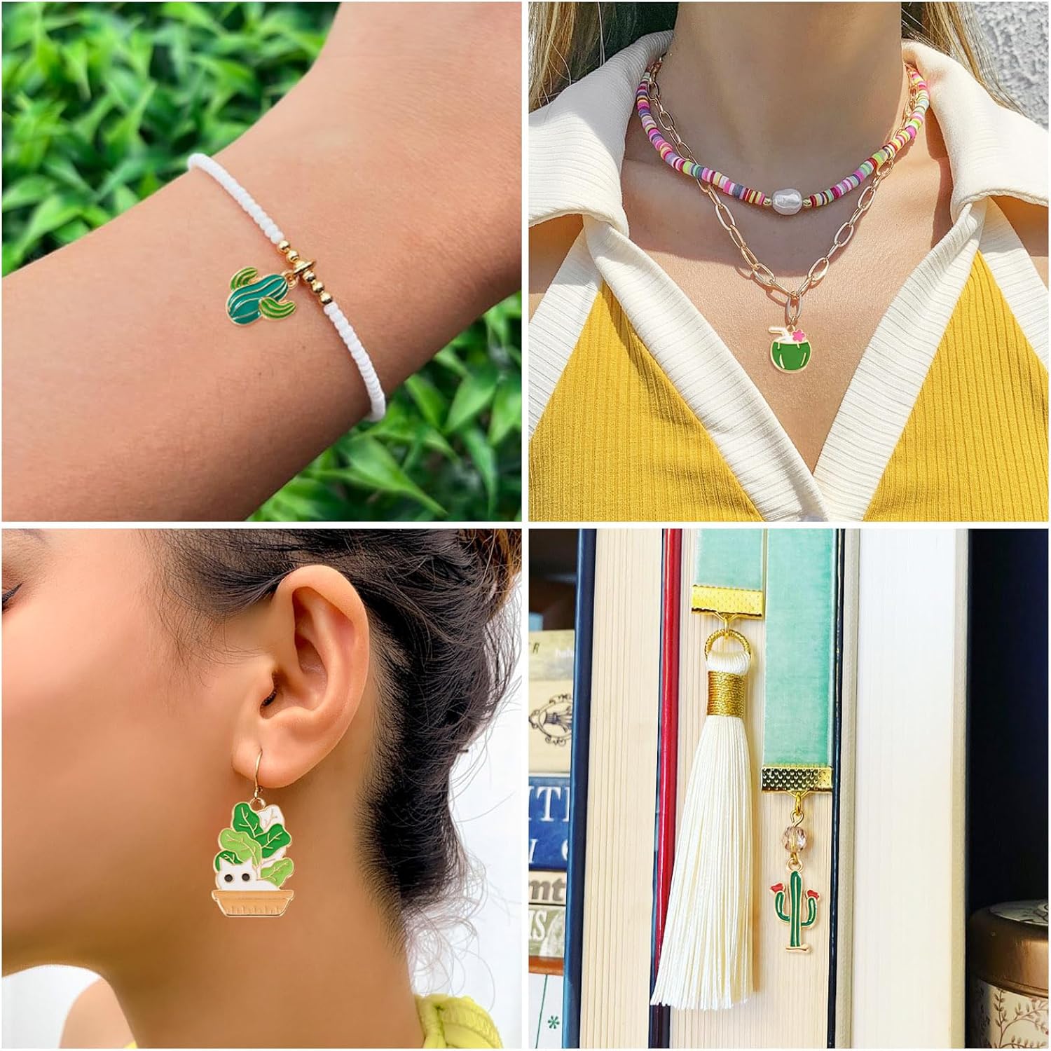 Craftdady 44pcs Green Pendants: Flower, Watermelon, Fish, Leaf, Cactus, Ice Cream, Potted Metal Dangle Charm Pendants for DIY Jewelry Making - Image 3