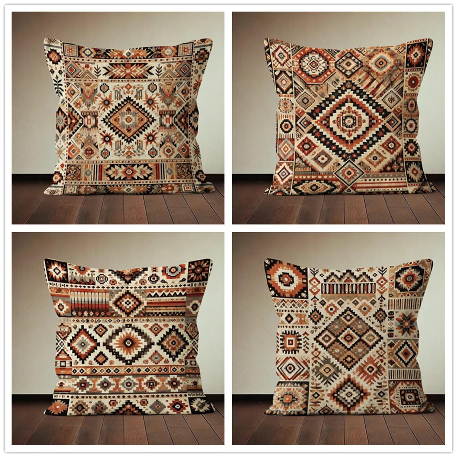 Heaen Outdoor Cushions Covers Waterproof 35x35 cm Set of 4 Square Linen Pillow Cases Brown Geometric Decorative Dushions for Sofa Porch Patio Home Decor