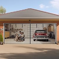 Vista 12 de LOOBANI Puerta mosquitera de garaje de 8 x 7 pies: resistente cierre magnético para puerta de garaje 1 coche, pantalla de red retráctil enrollable