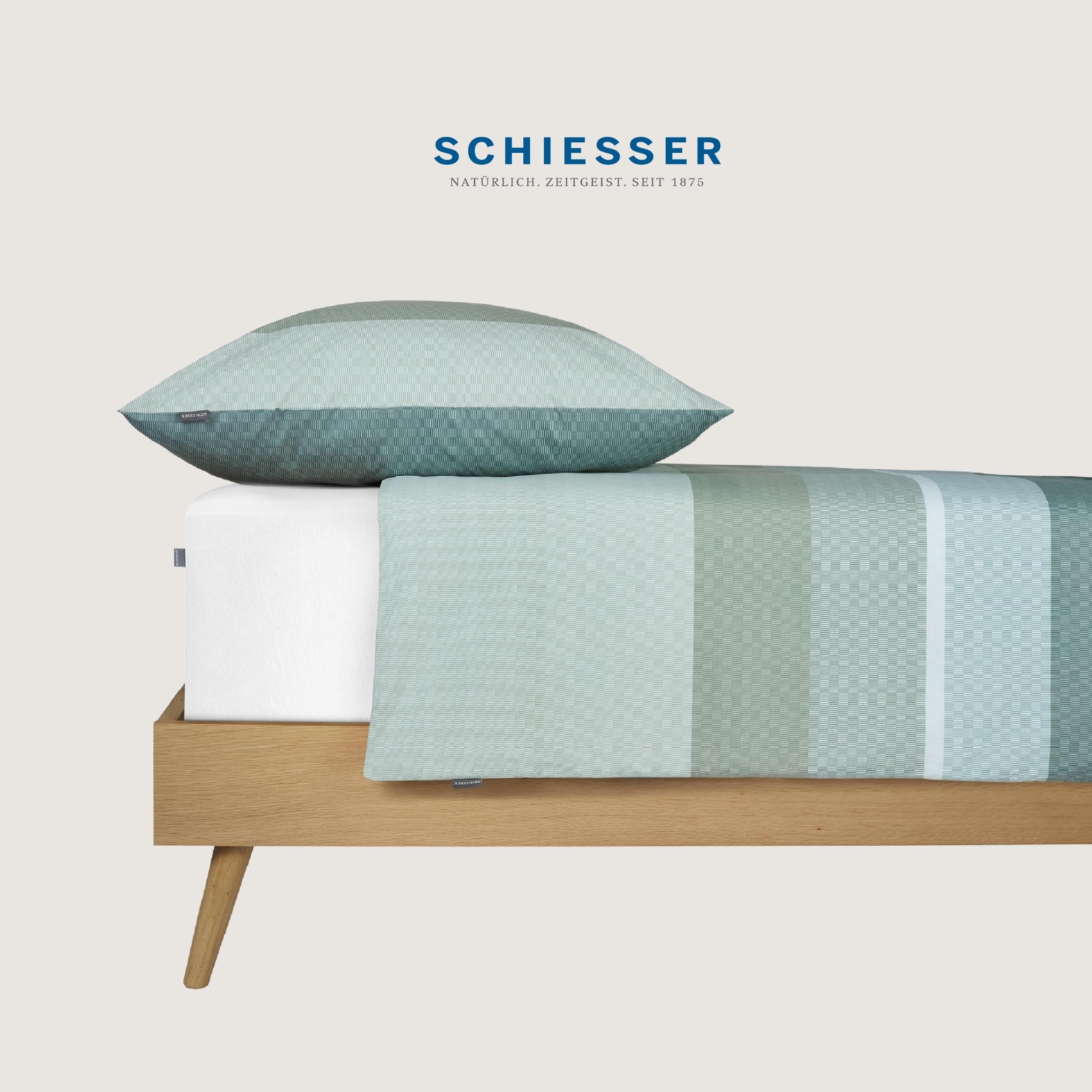Schiesser Bettwäscheset Endy Stripes - Renforcé - 2-teilig - 155 x 220 cm - Grün