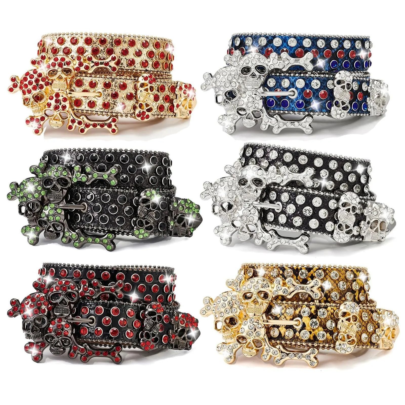 Cintura con fibbia in metallo punk paillettes di lusso marca da donna Decorazione pantaloni jeans strass teschio bling Per Jeans, Vestiti, Pantaloni