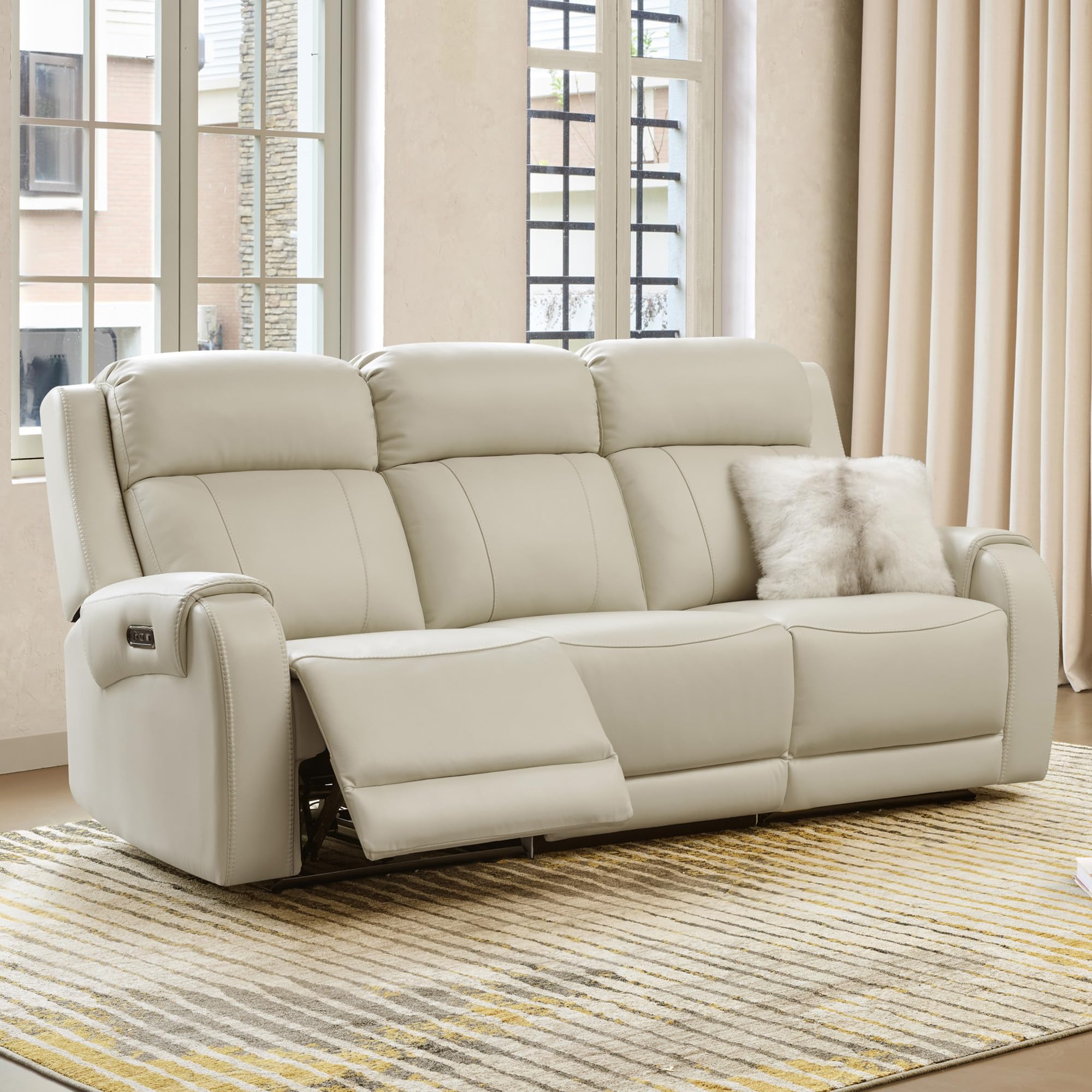 CHITA Genuine Leather Power Recliner Sofa 3 Seater Cream
