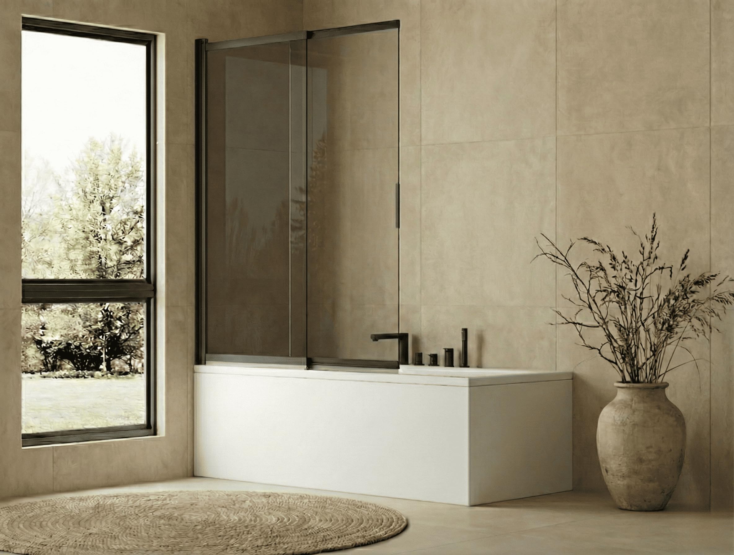 Mampara Bañera Frontal Abatible y Extensible (Ancho 70-121cm) Negro H=150cm | Abatible + Extensible, Vidrio transparente de seguridad 6 mm, tratamiento antical, Ancho 121cm (Extensible 70 hasta 121)