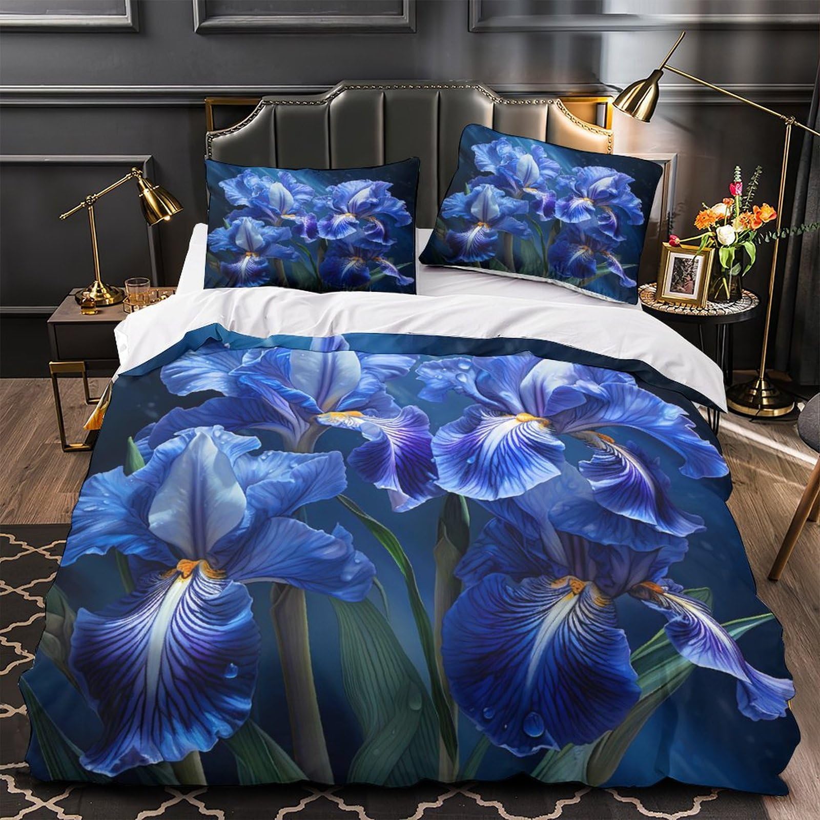 Parure de lit iris bleu hypoallergique et respirante pour ado et enfant