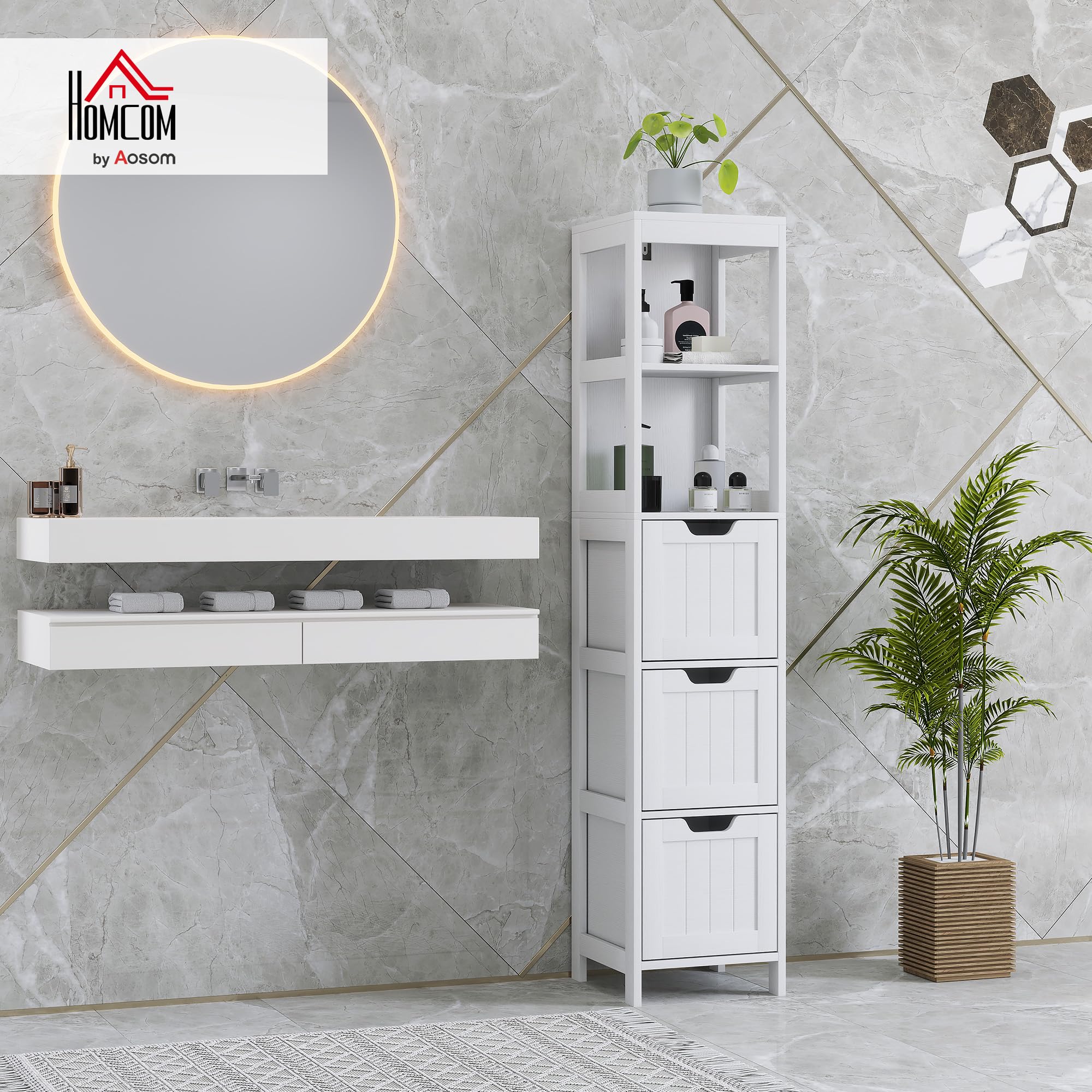 kleankin Badkamermeubel, hoge kast met verstelbare legplank