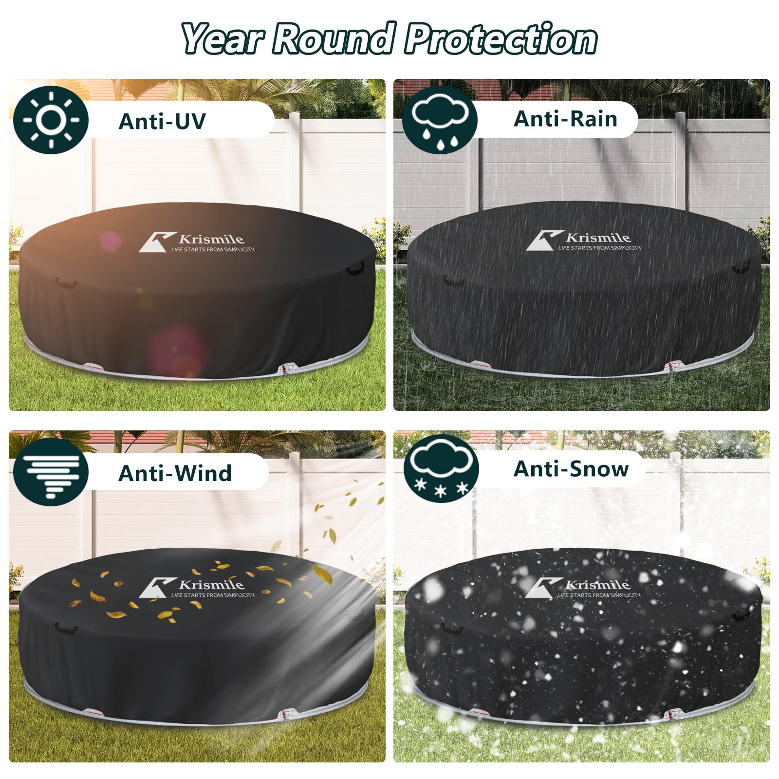 Runde Poolabdeckung aus Stahl, 3 m, wasserdicht, UV-beständig, vollständige Abdeckung, verbessert, mit Drahtseil und Seilwinde, feste Erhöhung der Stabilität (nur Abdeckung)
