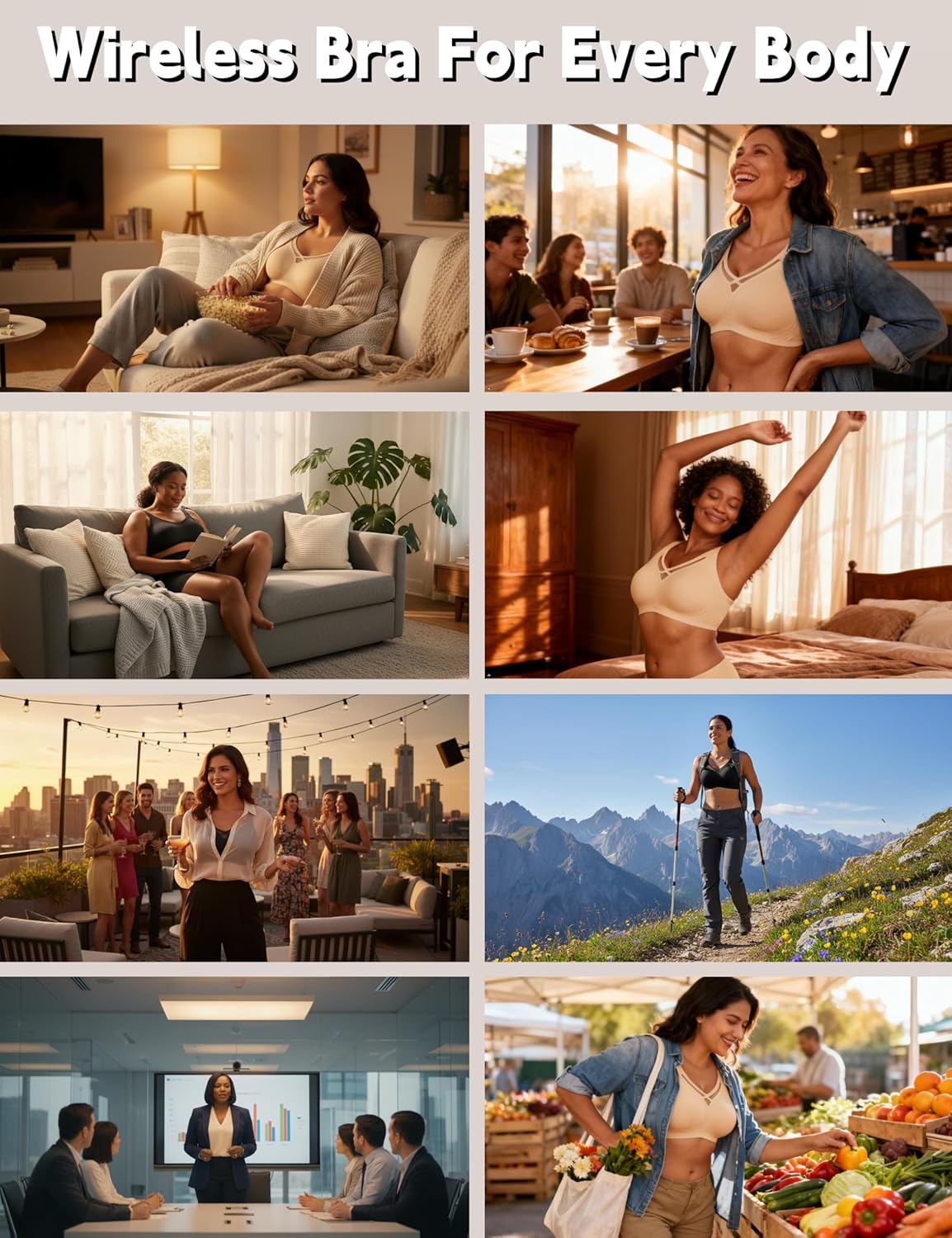 Far-free Womens Wireless Bras No Underwire Seamless Supportive Comfortable Bra Push Up Everyday V Mesh Bralette T Shirt Bra - Image 7