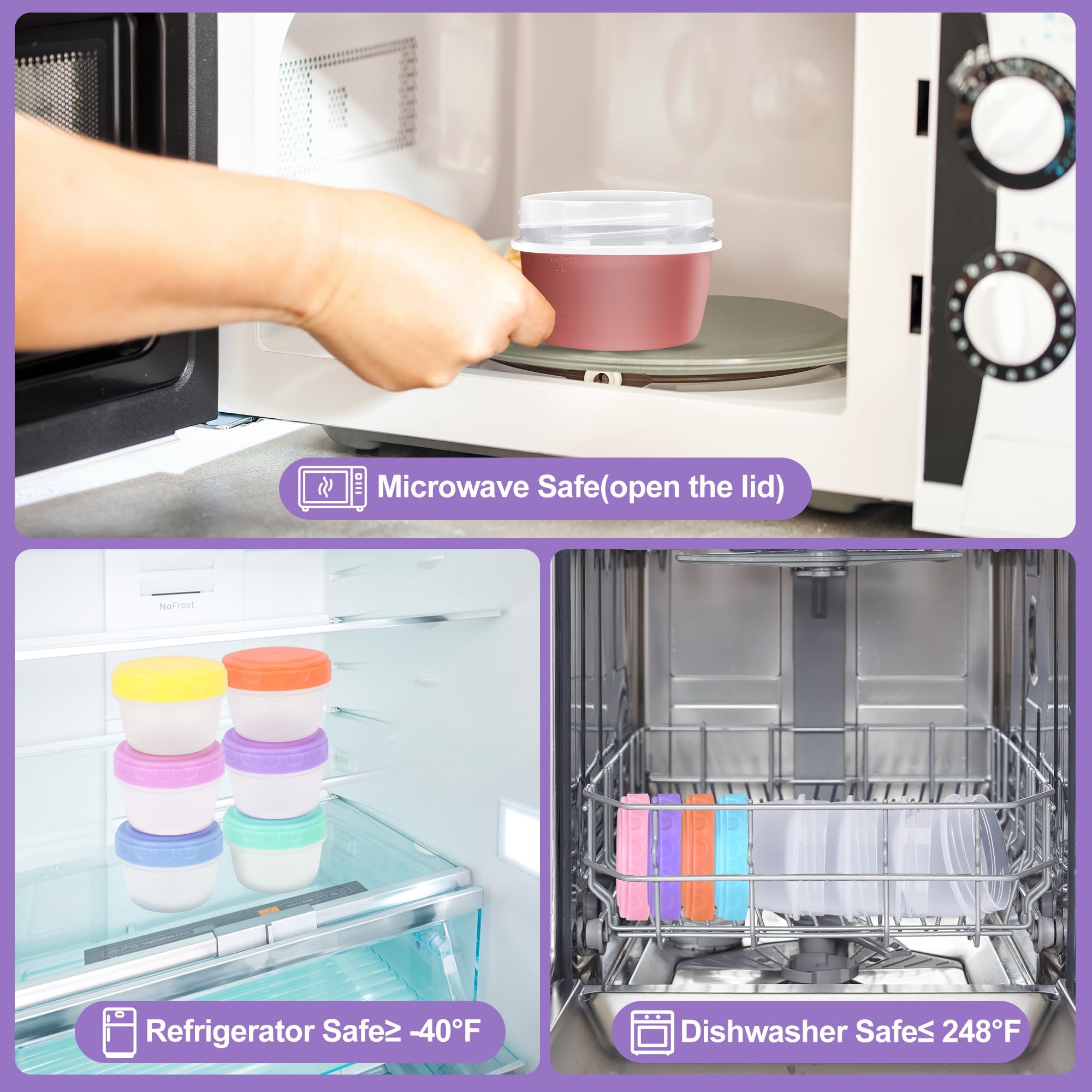 Boite A Gouter Enfant LOT DE 14 Petits Pots De Conservation Avec Couvercle Et 3 Paniers De Petit Congélateur