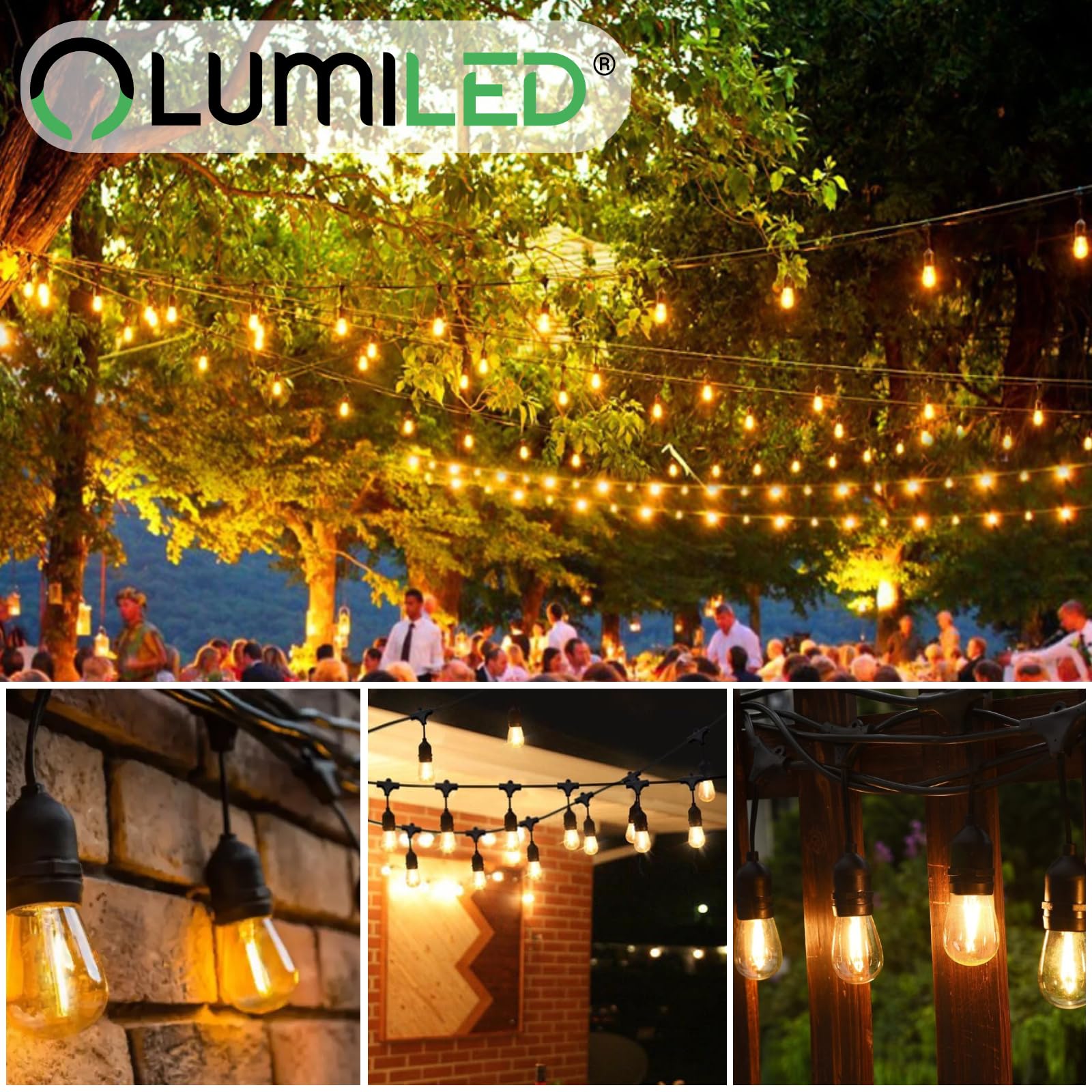 Lumiled Lichterkette Außen 10 Meter mit 10 E27 LED 1,3W Glühbirne ST45 Warmweiß 2200K 230V Birnen für Garten Biergarten Party Hochzeit Dekoration Terrasse Weihnachten verlängerbar mit Strom