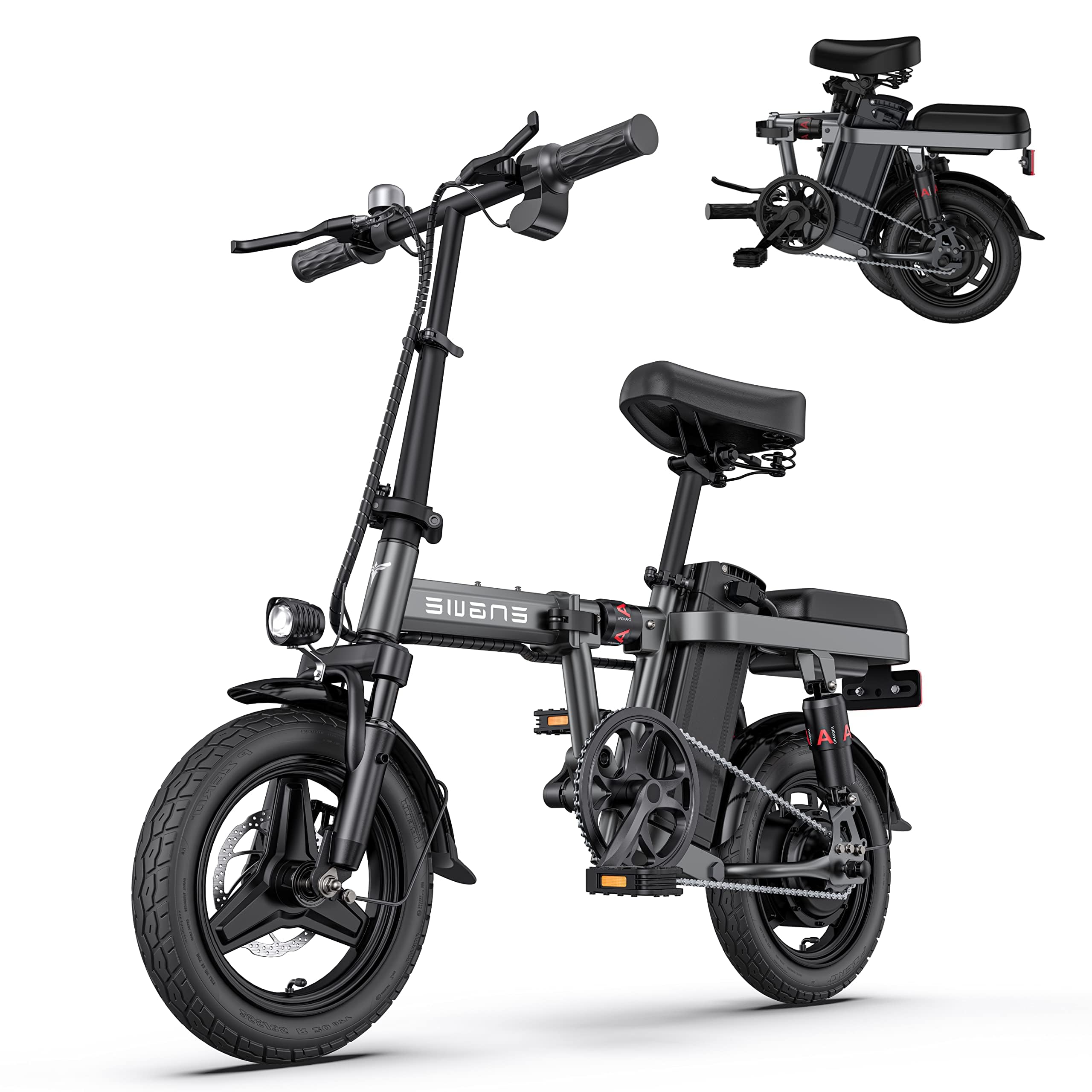ENGWE Folding Electric Bike for Adults, 14'' City Commuter Ebike, Light Weight Mini Ebike with 350W Motor, 48V 10AH Removable Battery, Back Seat, Multiple Shock Absorptions