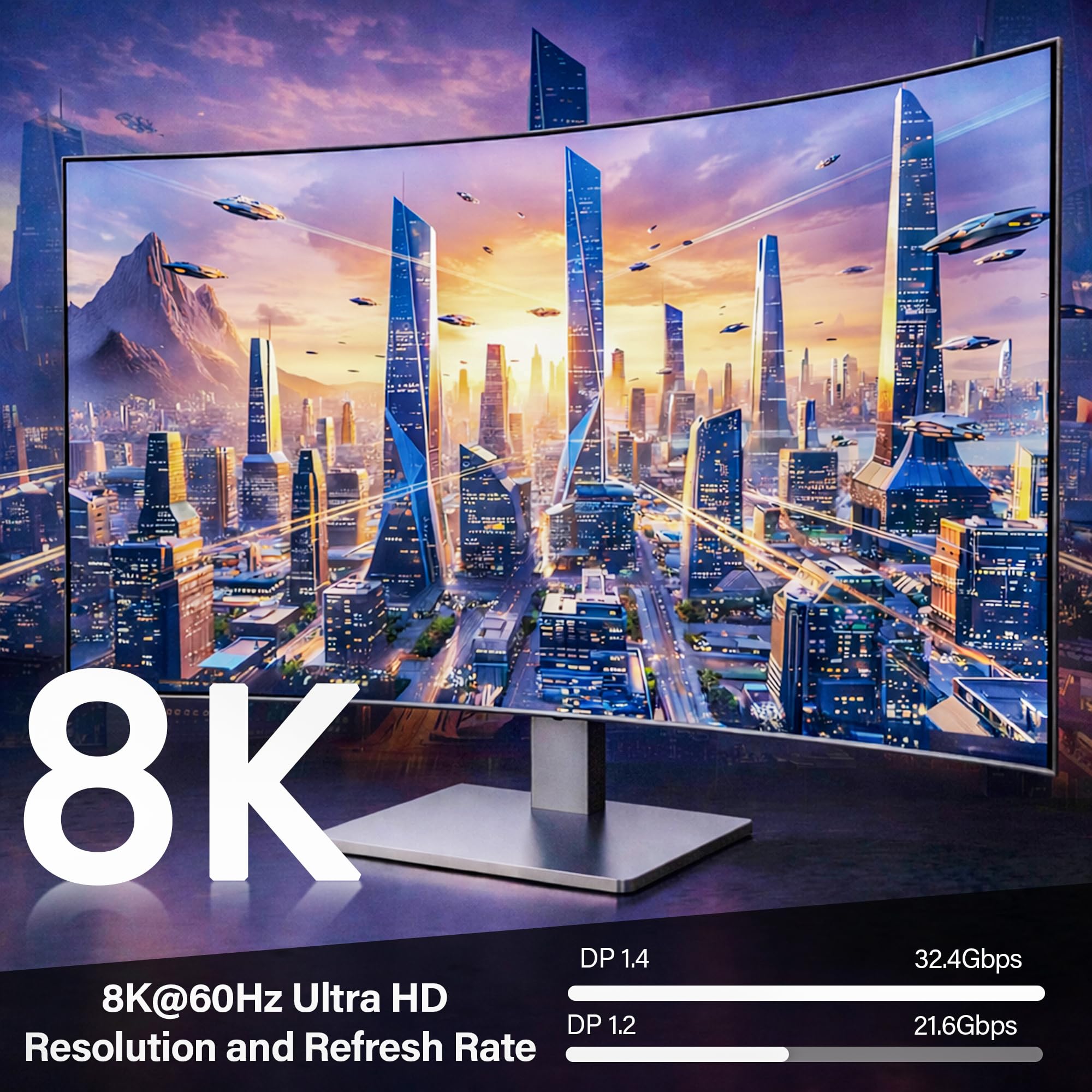 Kabel 8K USB C na DisplayPort 1.4, 1 m, 32,4 Gb/s, 8K 60 Hz/4K 144 Hz, jednokierunkowy typ C Thunderbolt 4/3 na DP 1.4, kabel HDR/HBR3 kompatybilny z iPad Pro, iMac, Mac mini, MacBook、Galaxy