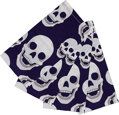 Servilletas de tela 100 % algodón con estampado de calavera, azul y blanco, 20 x 20 pulgadas, servilletas decorativas de Halloween para cocina y