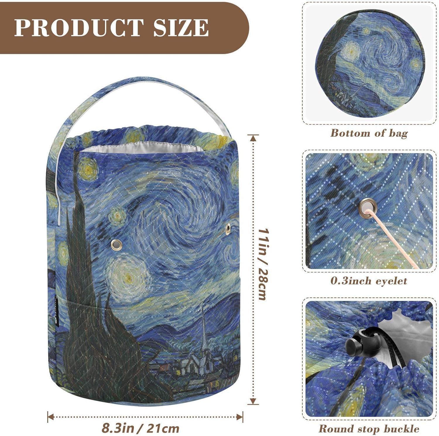 Yarn Bag Crochet Bag Drawstring Yarn Storage Organizer Small Knitting Project Bags Potable Yarn Holder with Holes Handle for Crocheting Needles Knitting Accessories Starry Night