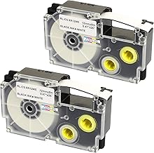 2 Compatible XR-12WE XR-12WE1 Cassettes Black on White 12mm x 8m Tape for Casio Label Printers KL-60 KL-100 KL-120 KL-200 KL-300 KL-750 KL-780 KL-820 KL-2000 KL-7000 0 KL-7200 KL-8100