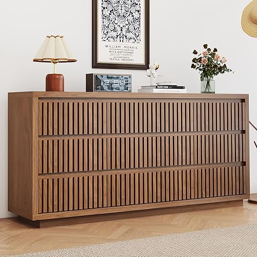 Jluomei Fluted Long 9 Drawer Dresser, Large Mid Century Dresser