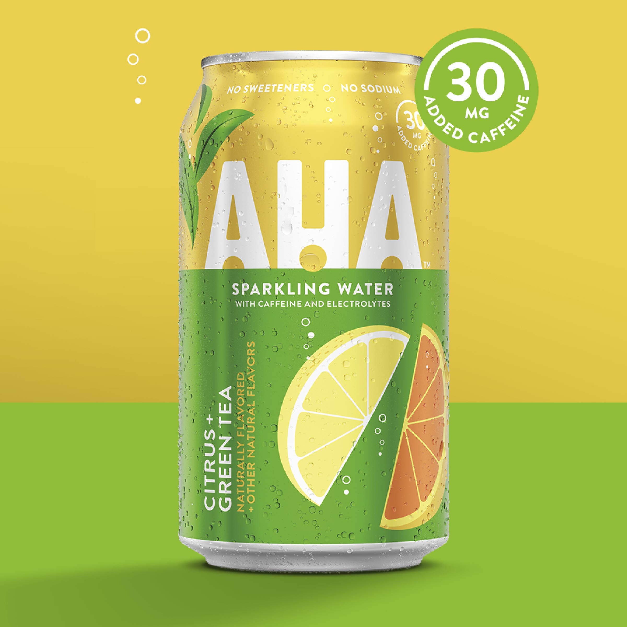 AHA Sparkling Water, Citrus + Green Tea Flavored Water, with Caffeine & Electrolytes, Zero
