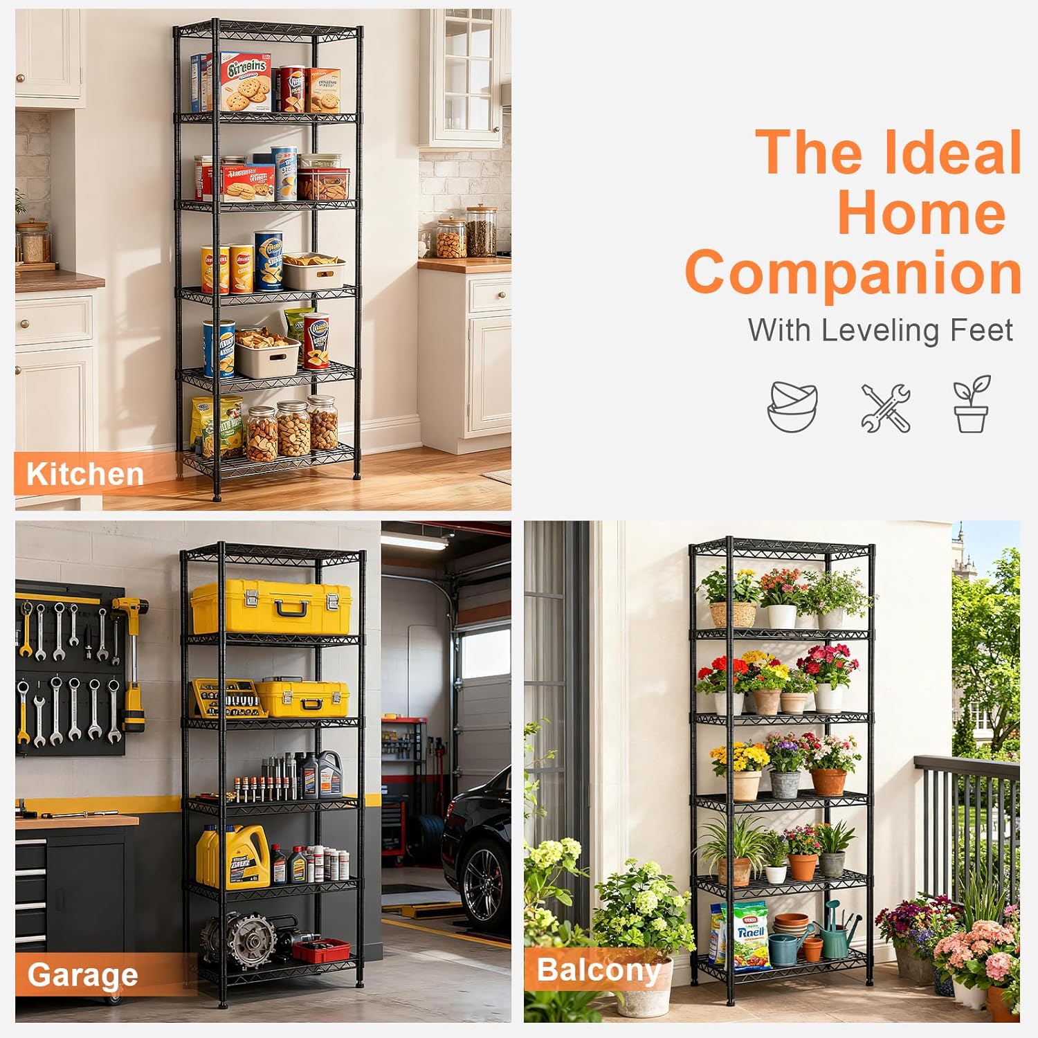 6-Tier Wire Rack Shelving,21.3" Wx11.4 Dx73 H,Metal Shelf On Lockable Wheels,Height Adjustable Wire Storage Shelves for Narrow Space/Kitchen/Pantry/Laundry/Office/Closet/Black