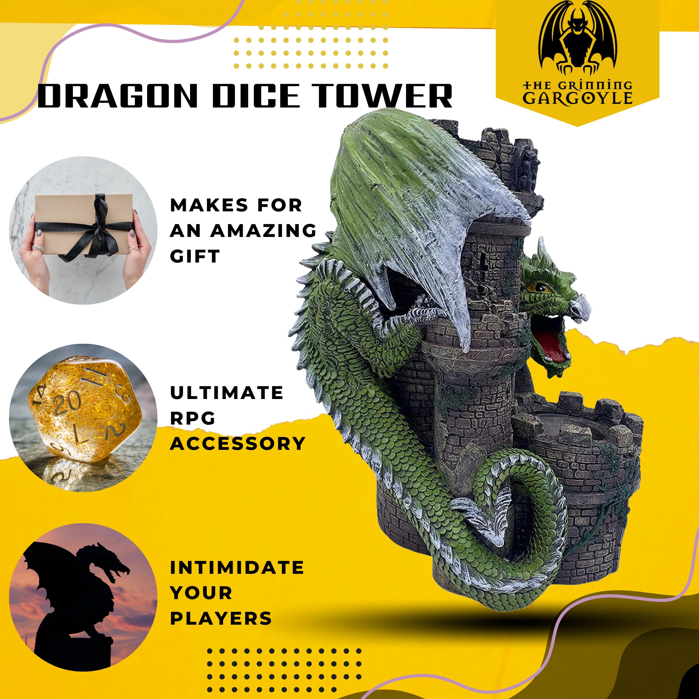 Grinning Gargoyle Green Dragon Keep DnD Dice Tower, Amazing Hand Painted 26cm Resin Dice Roller - Image 5
