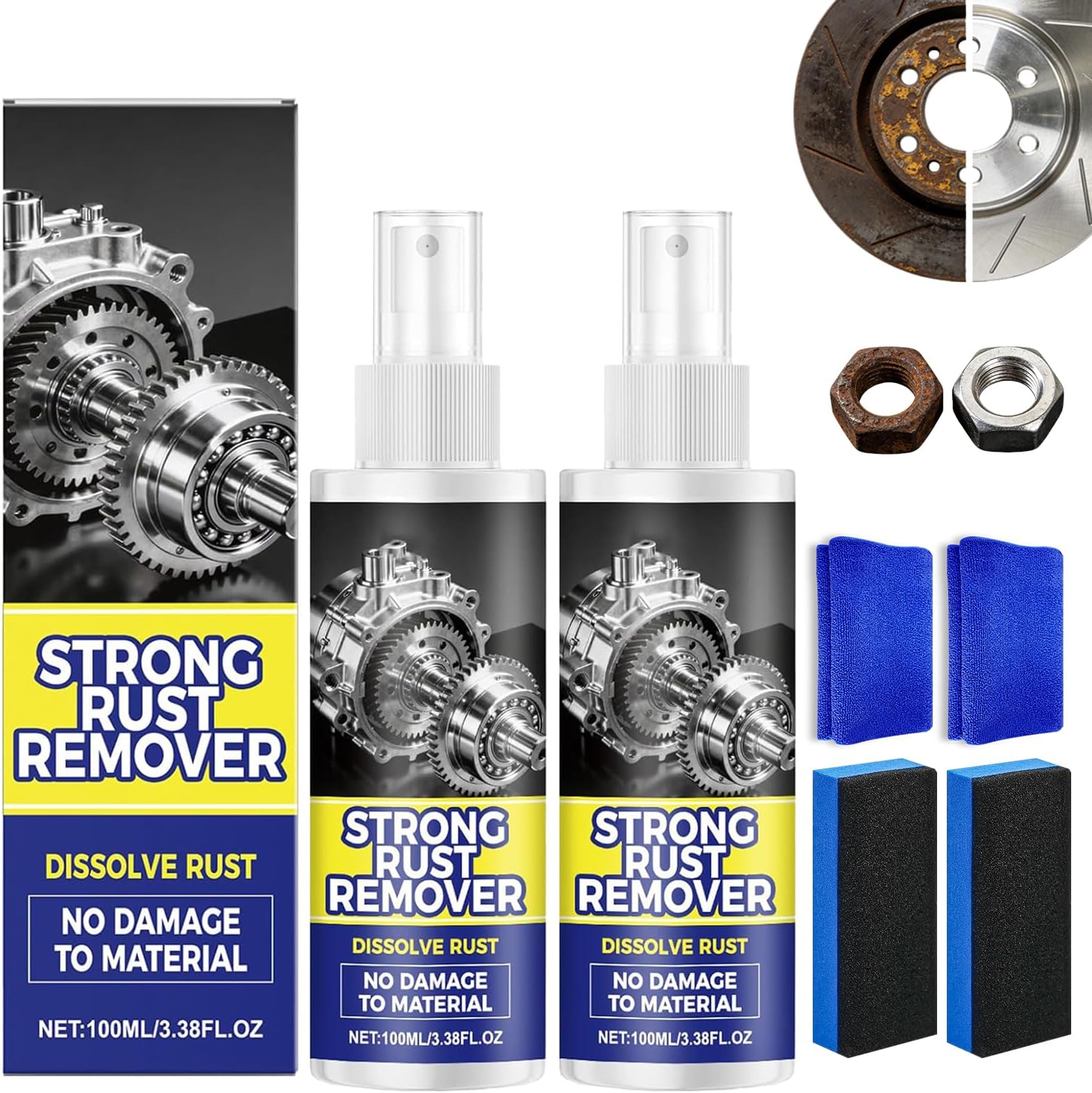 Rust Remover Spray for Metal, Multipurpose Rust Stain Remover,Rust Remover Spray,Heavy Duty Metal Cleaner for Vehicles, Tools, Chains,Iron Out Rust Stain Remover(2pcs)