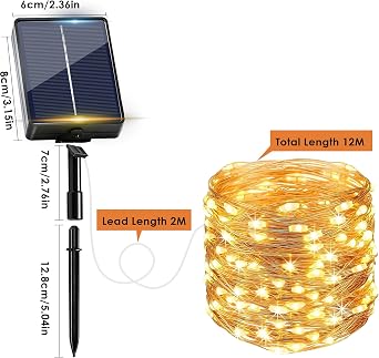 Solar String Lights Outdoor Garden, 2Pack 12M/39FT 120 LED Indoor Outdoor Fairy Lights Solar Powered Garden Light Waterproof, 8 Modes Bright Copper Wire Light for Patio Yard Balcony Party Decor [Energy Class G]