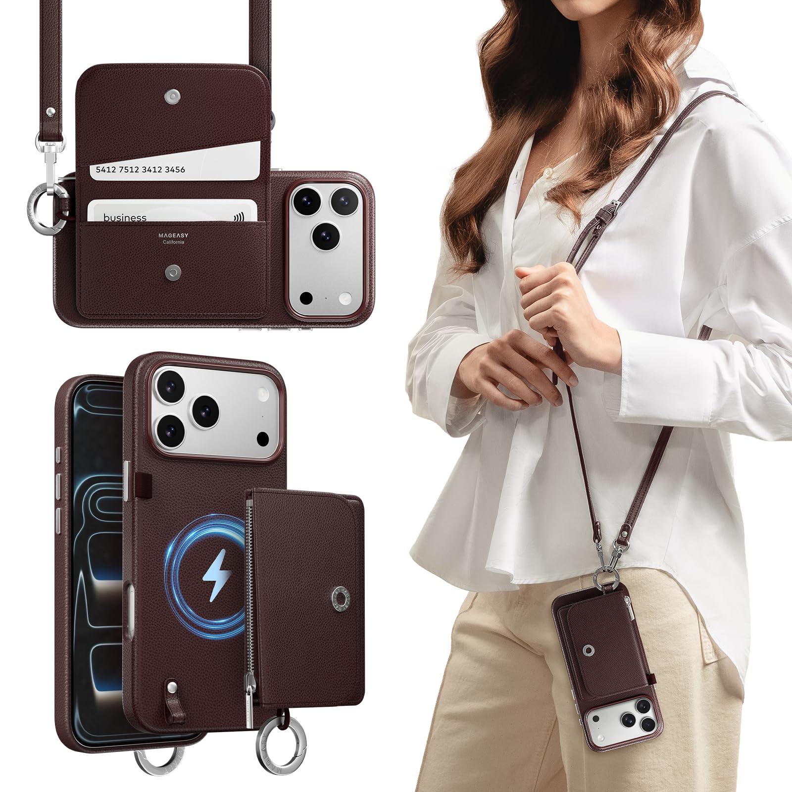 Amazon.com: MAGEASY Pouch MagSafe Crossbody Wallet Phone Case with