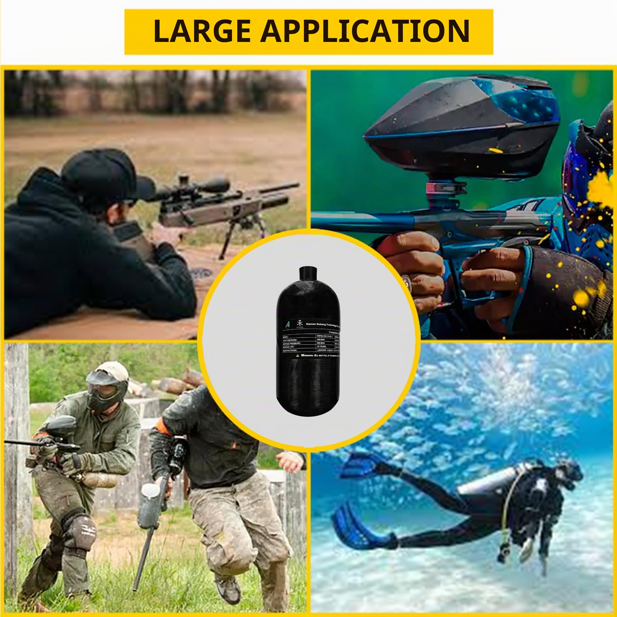 TUXING 4500Psi Réservoir d'air HPA Paintball en fibre de carbone, 2,5 L en fibre de carbone avec régulateur de valve pour réservoir de plongée de fusil à air comprimé PCP (bouteille vide) M18 x 1,5