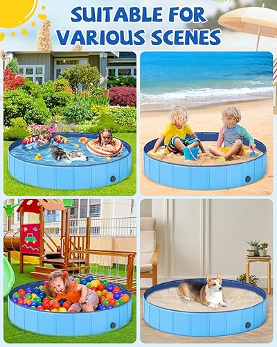 Miniatura 5 de YSJILIDE - Piscina plegable para perros, piscina portátil de PVC para perros, baño plegable de plástico para perros y niños grandes, medianos y