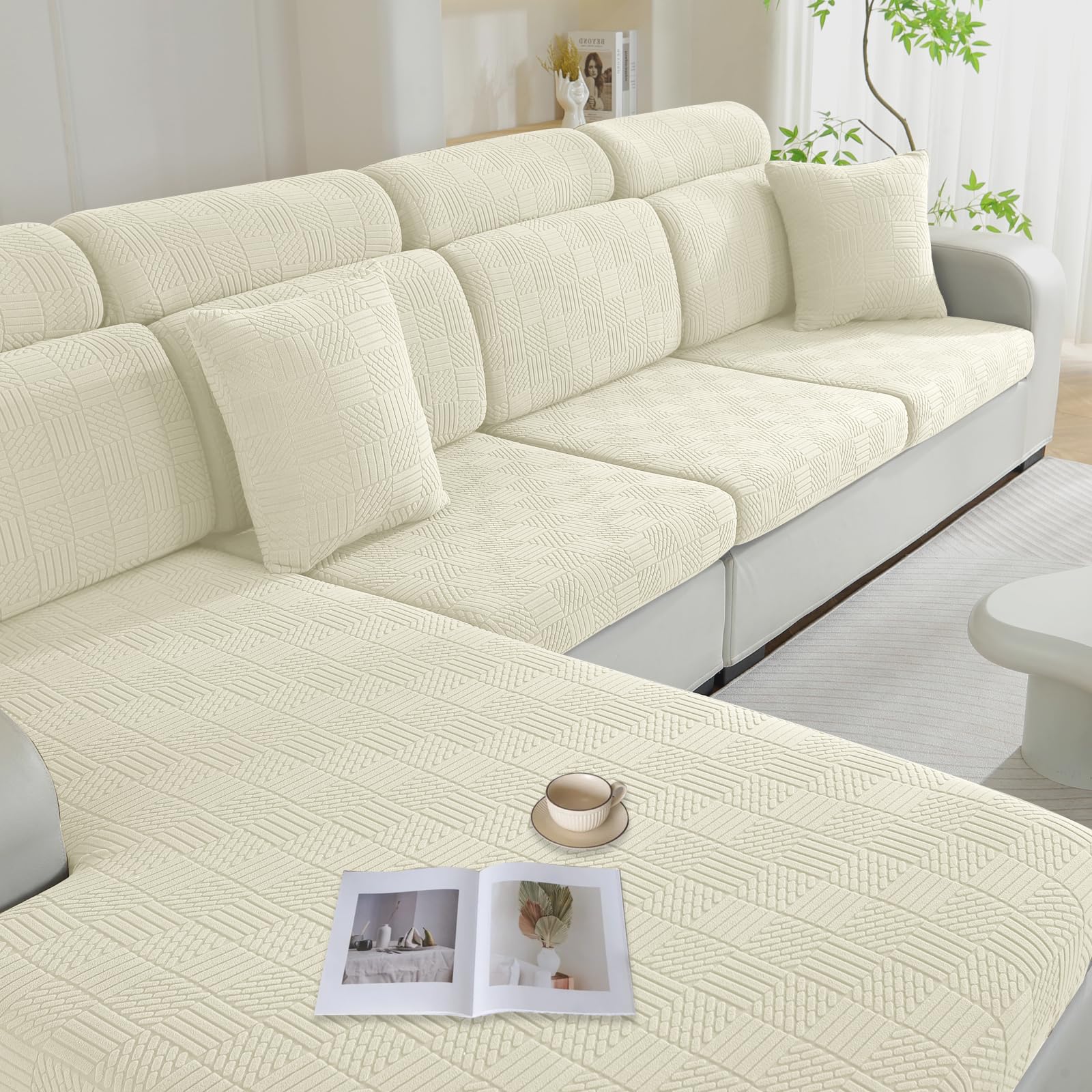 Ystyle Sofa Sitzkissenbezug Stretch, Wasserdicht Sofa Sitzbezug, Elastischer Kissenbezüge, Universal Sofa Sitzkissenbezug, Sofa Überzug Sofakissen Bezug (1 Sitzer*3+1 Chaiselongue, Beige)