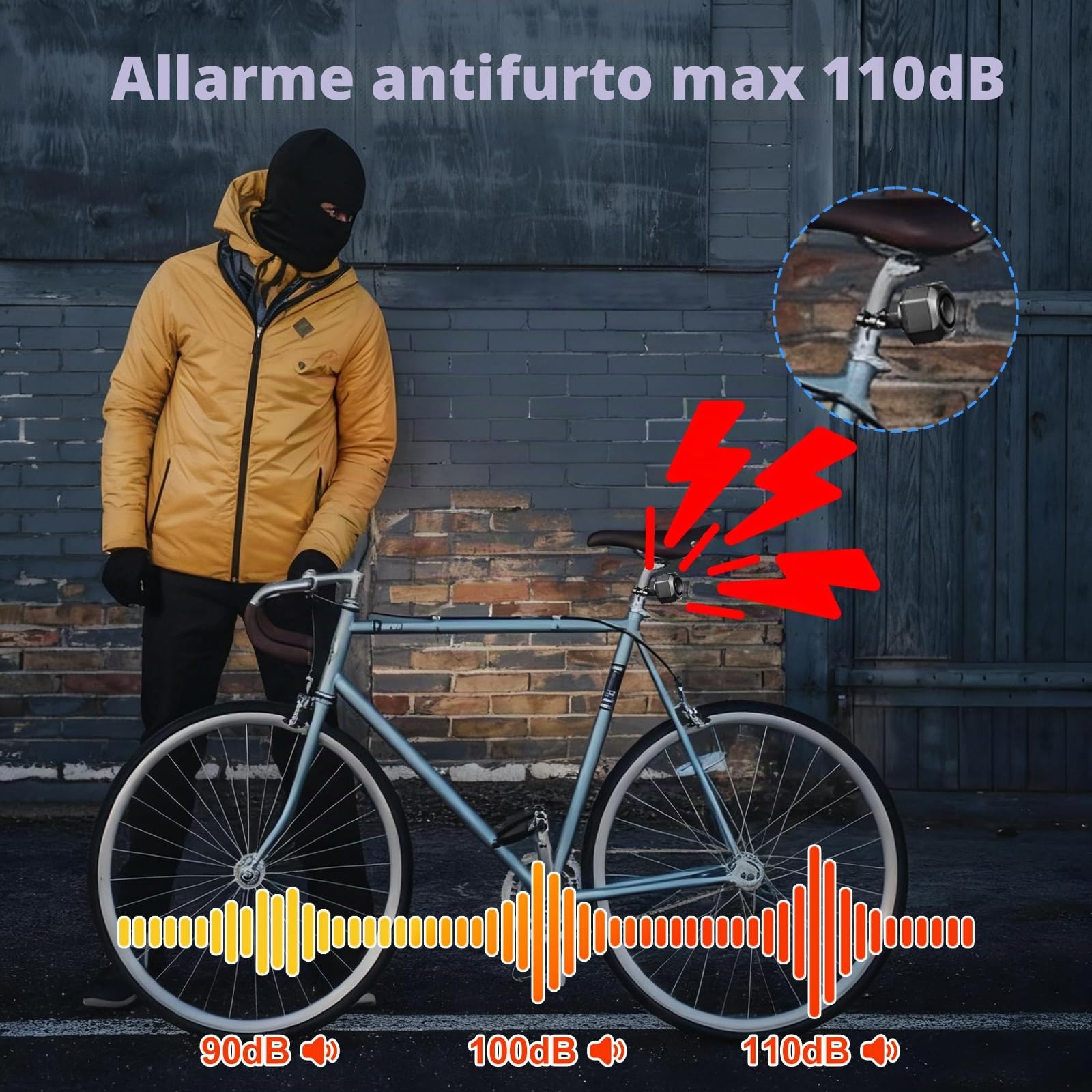 Cruxer Allarme Bici Ricarica USB per Monopattino Elettrico, Moto, Accessori Bicicletta Elettrica, Antifurto Scooter Con Telecomando, Allarme Sonoro per Porta/Finestra