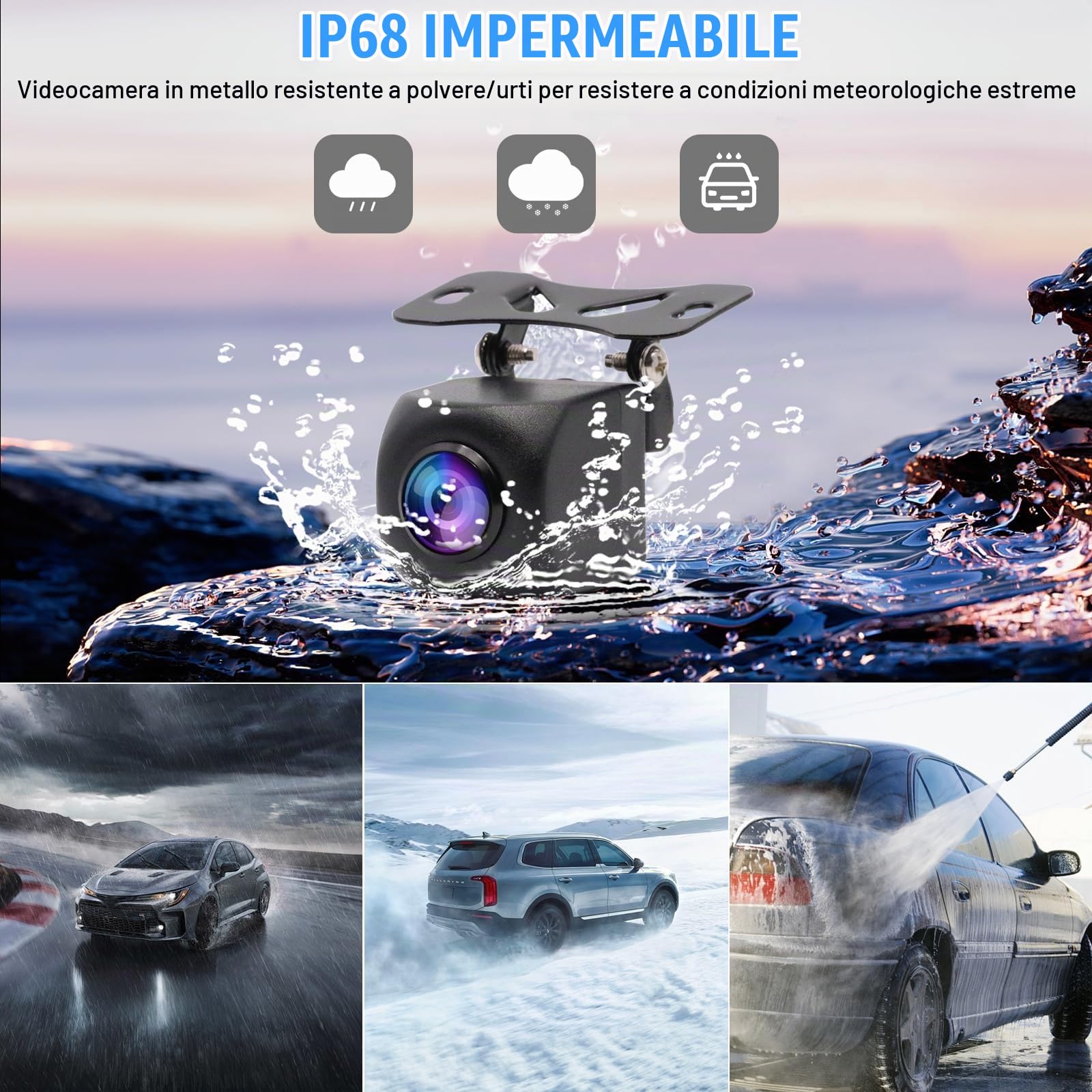 Retrocamera AHD 1080P，Telecamera Auto Impermeabili IP68 con Rotante 360°+45° Lente Retrocamera Auto 170° Grandangolo,Posteriore Auto Notturna Universale DC 12V-24V per SUV Camper,Cavo da 6 m (2)
