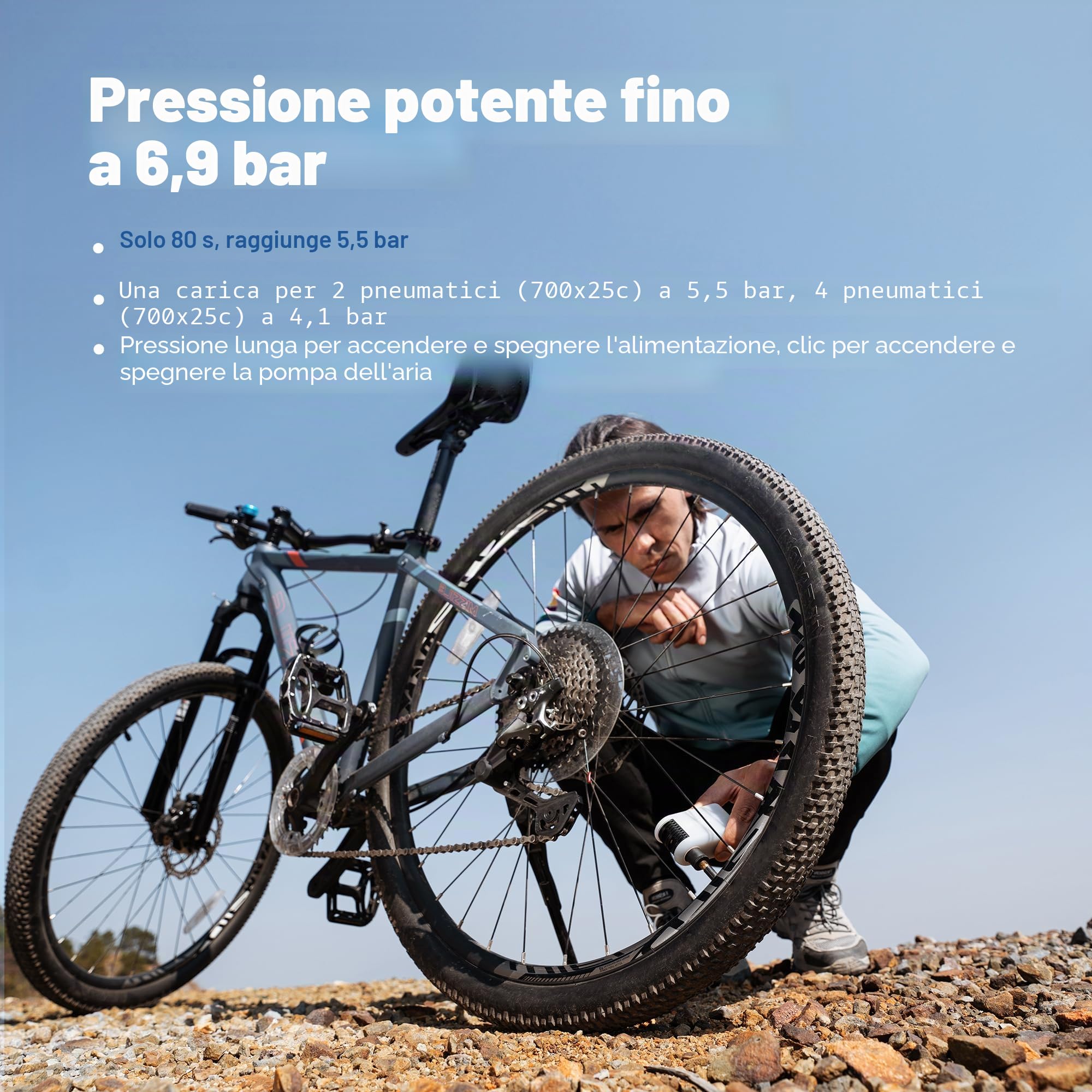 FLEXTAILGEAR TINY BIKE PUMP, Pompa Bici Portatile, Pompa Bicicletta Elettrica, 100 PSI in Soli 80 Secondi, Ultra Mini con Valvole Shrader e Presta per Ciclismo MTB Strada Mountain Bike