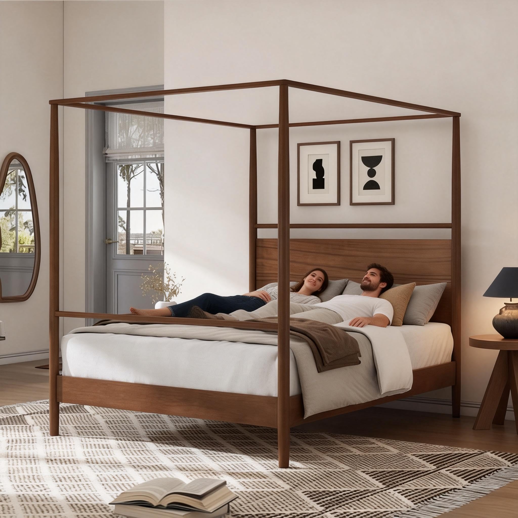 King Size Canopy Bed Frame with Headboard