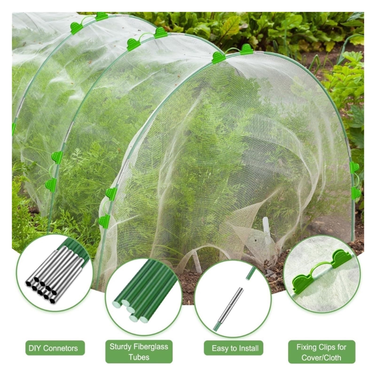 Archi per Serra Orto Serra a Tunnel for la Coltivazione di Fiori a Cerchio, Telaio in Fibra di Vetro for reti da Giardino, aiuola rialzata, Ombra for Piante(50PCS)
