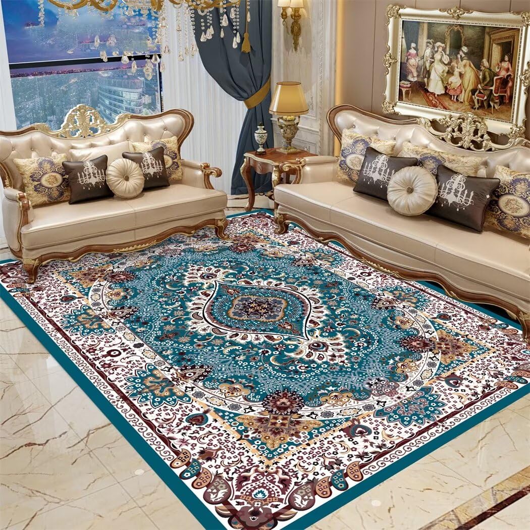 Tapis chambre bébé 200x300cm bleu et moquette salon durable à motif classique