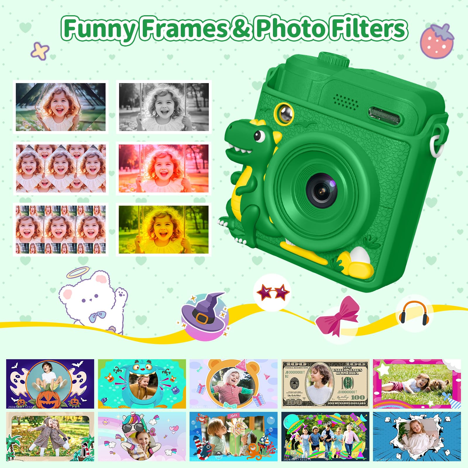 Gofunly Kids Camera Instant Print, 1080P Digital Camera for Kids with 32GB Card & 5 Print Paper Rolls - Image 4